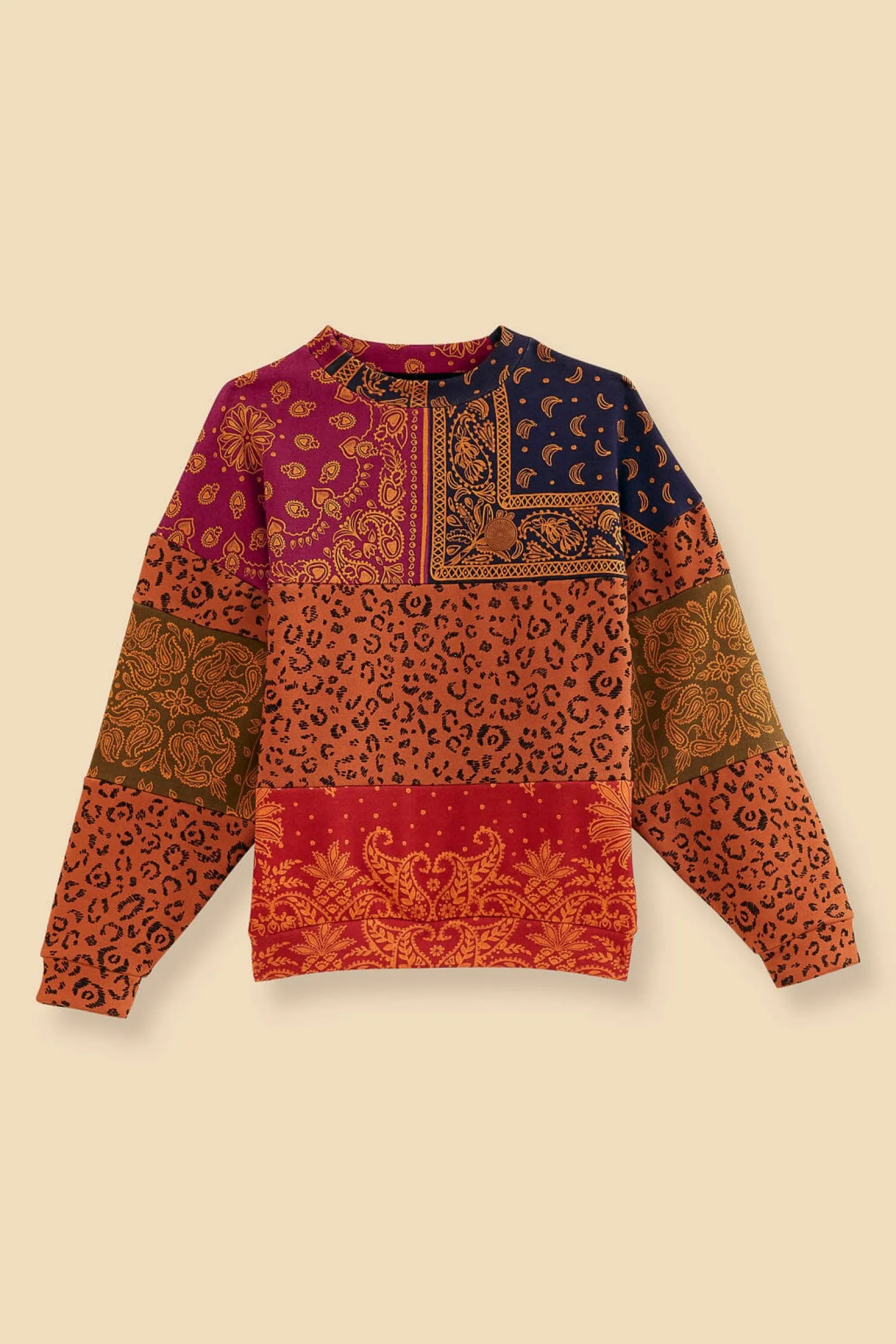 BANDANA DREAM MIXED LEOPARD TEXTURE SWEATSHIRT