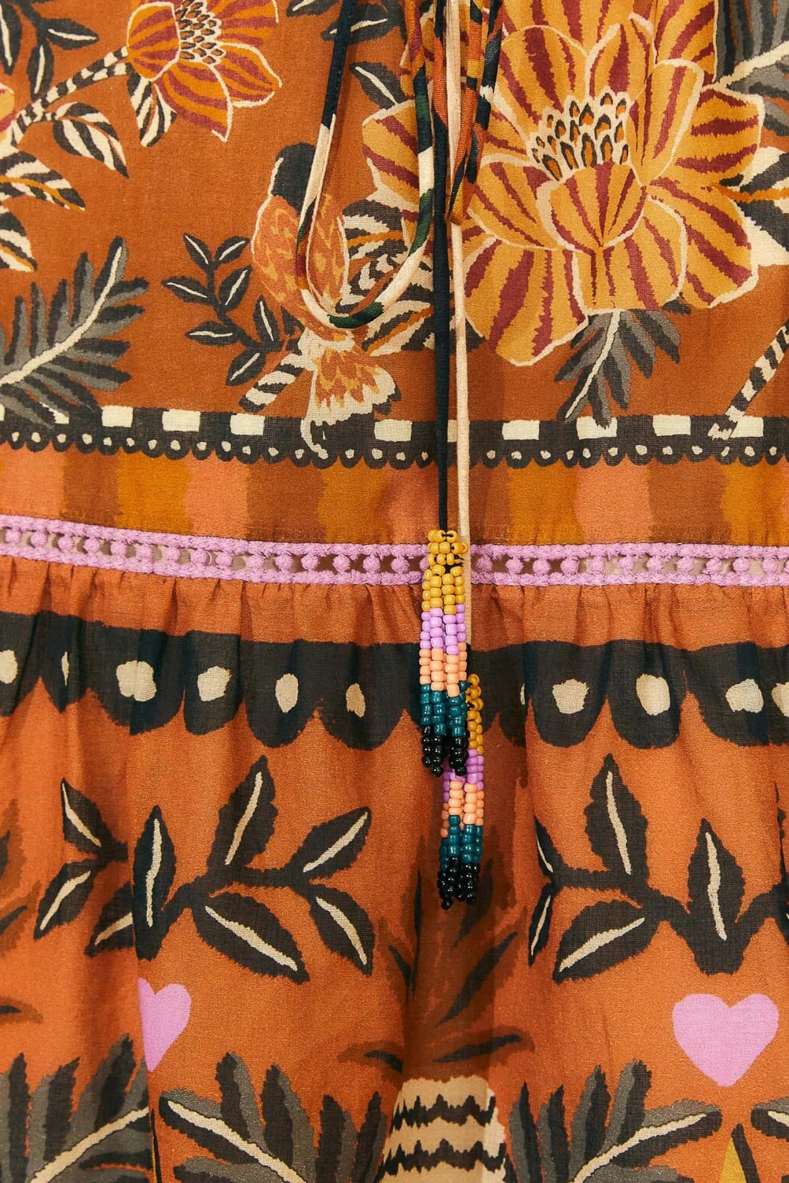 BEIGE AINIKA FLORAL RUFFLE MINI DRESS