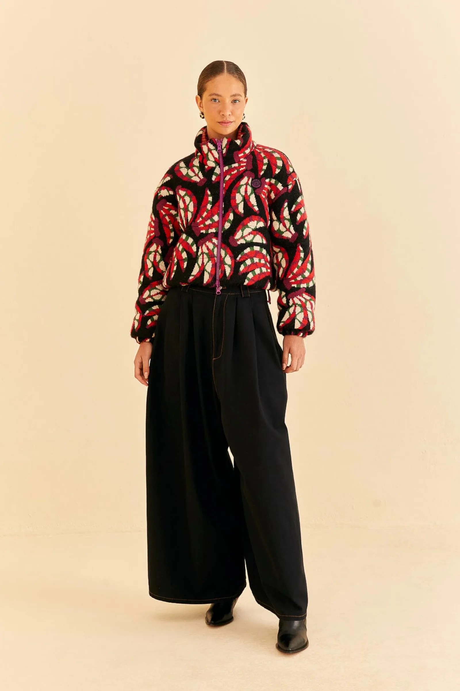 BLACK BANANA DOTS TRICOT REVERSIBLE PUFFER JACKET