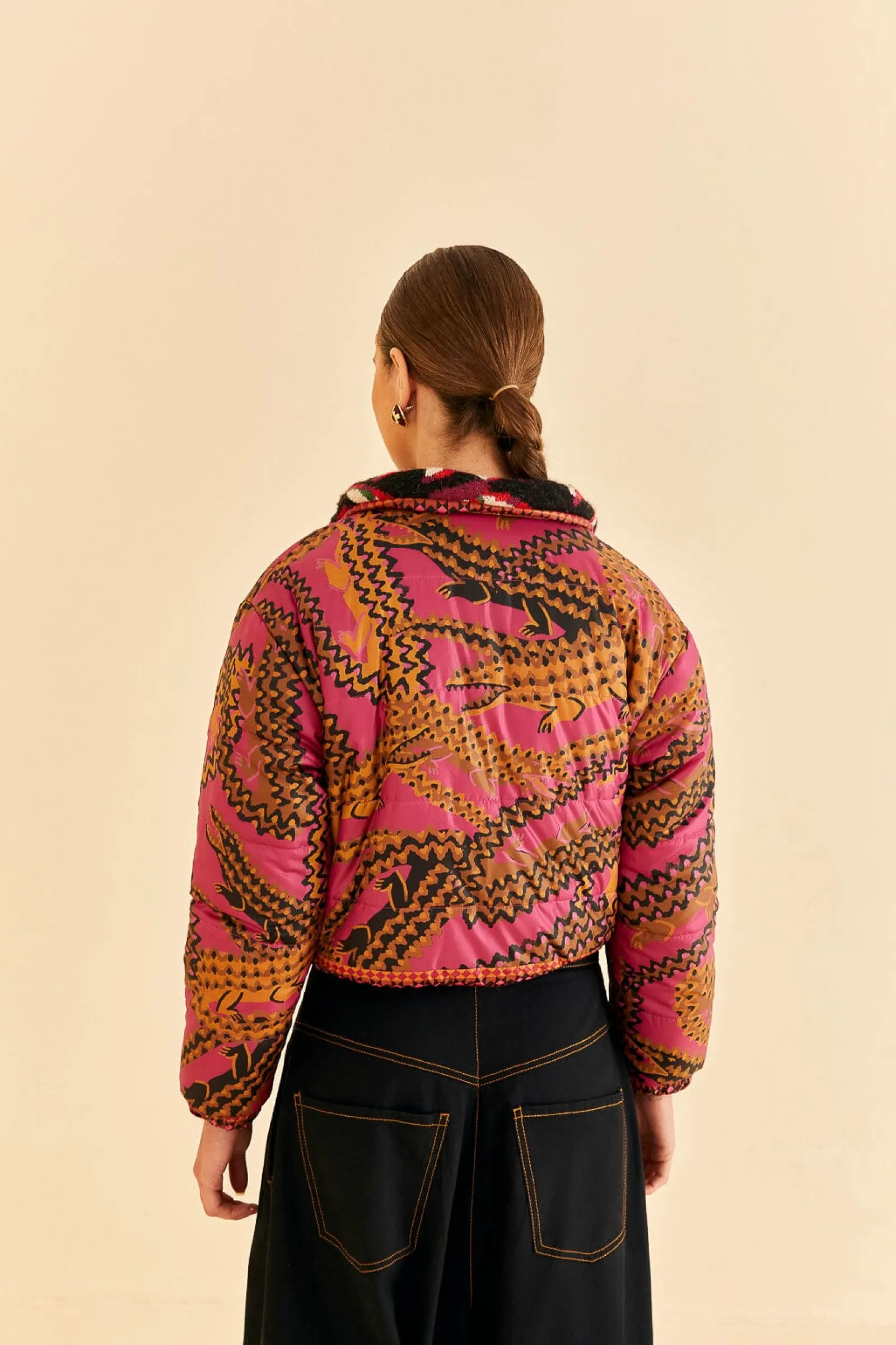 BLACK BANANA DOTS TRICOT REVERSIBLE PUFFER JACKET