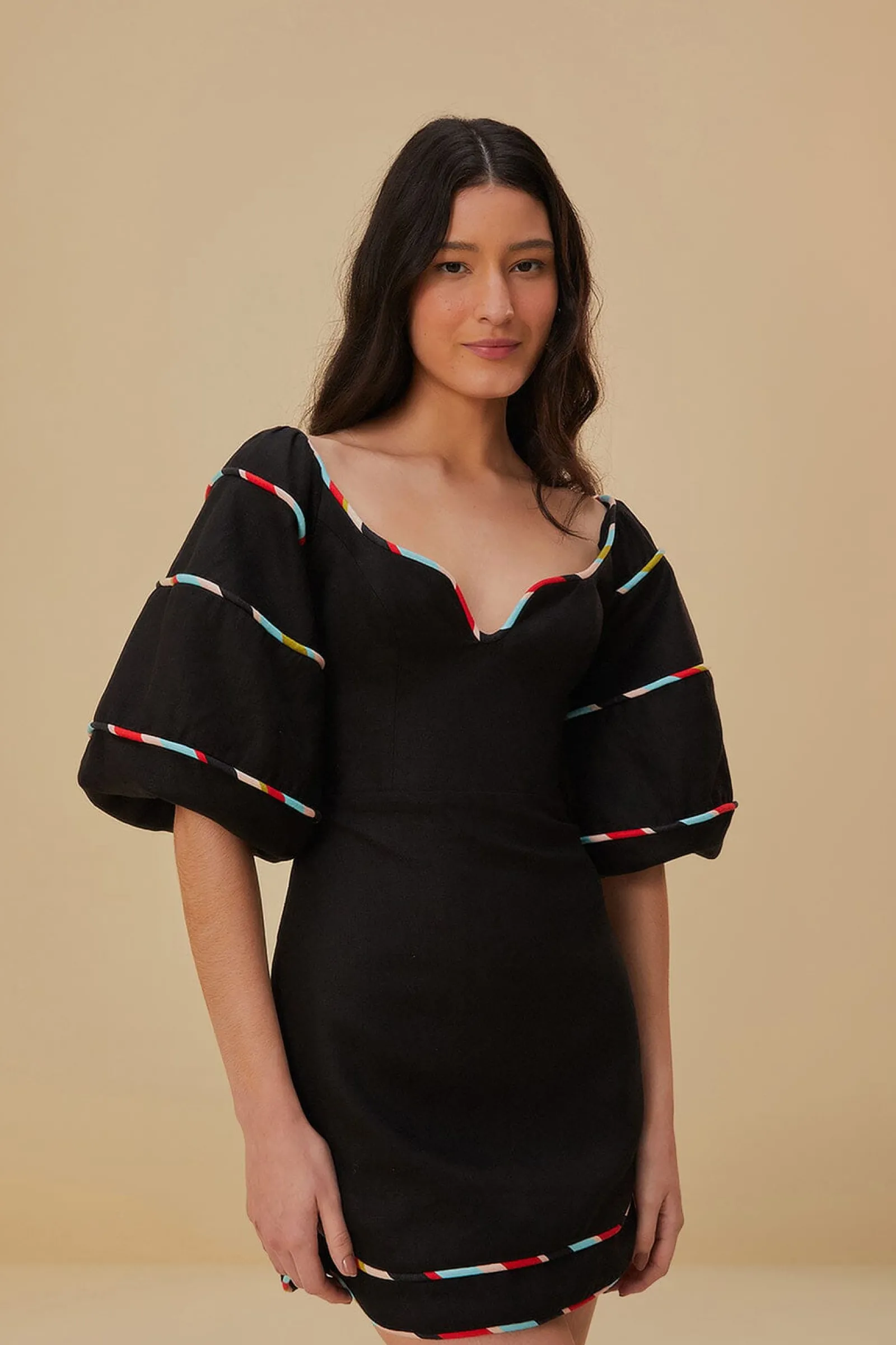 BLACK COLORED STRIPES SHORT SLEEVE MINI DRESS