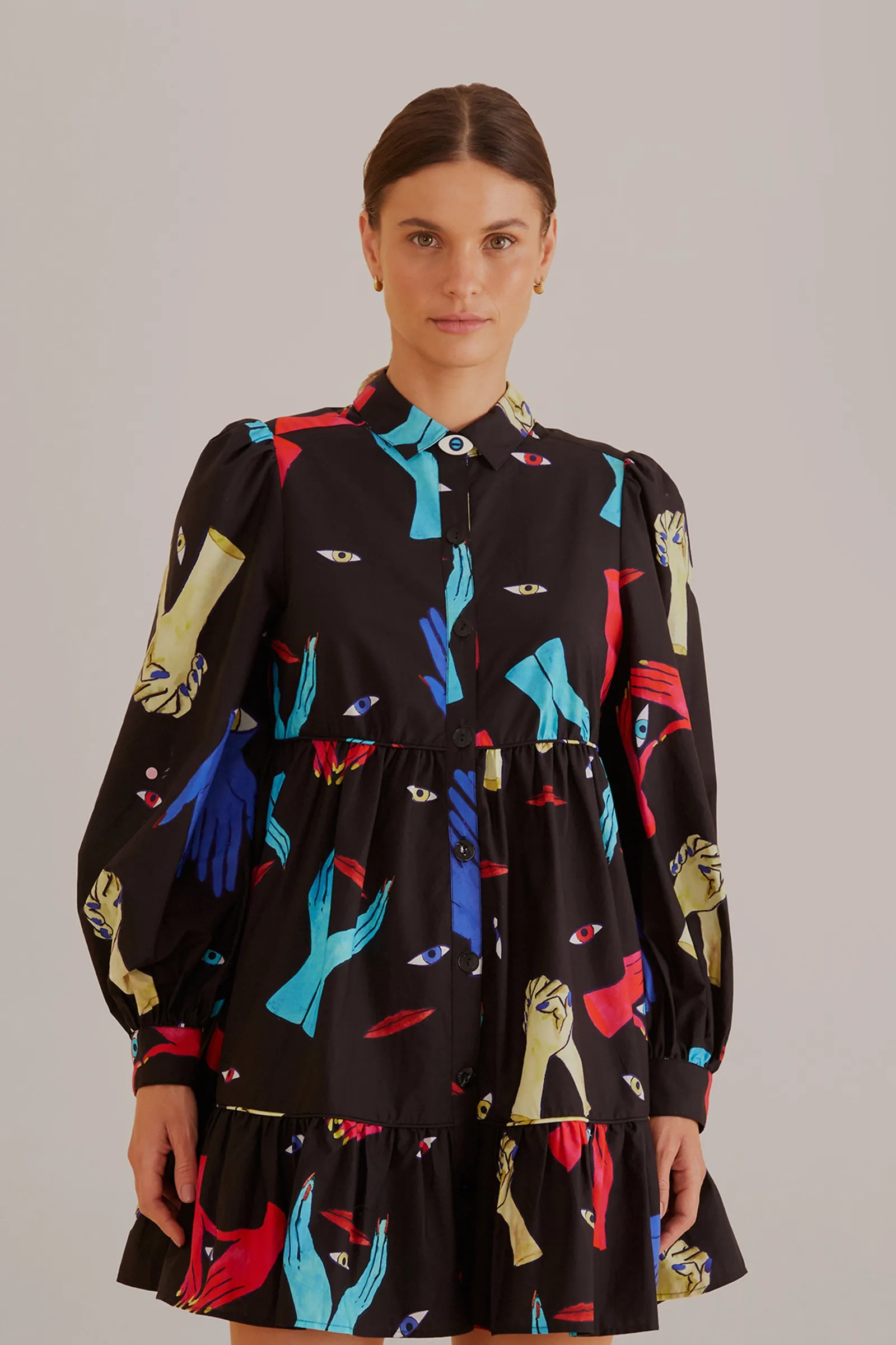  BLACK COLORFUL TOGETHER  LONG SLEEVE MINI DRESS