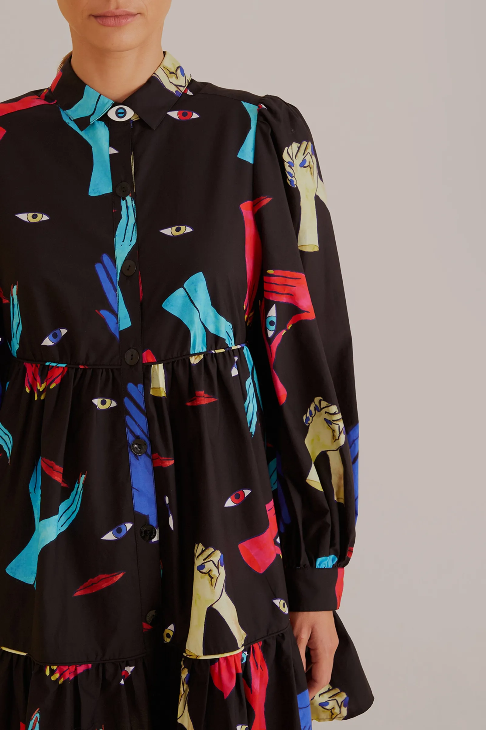  BLACK COLORFUL TOGETHER  LONG SLEEVE MINI DRESS