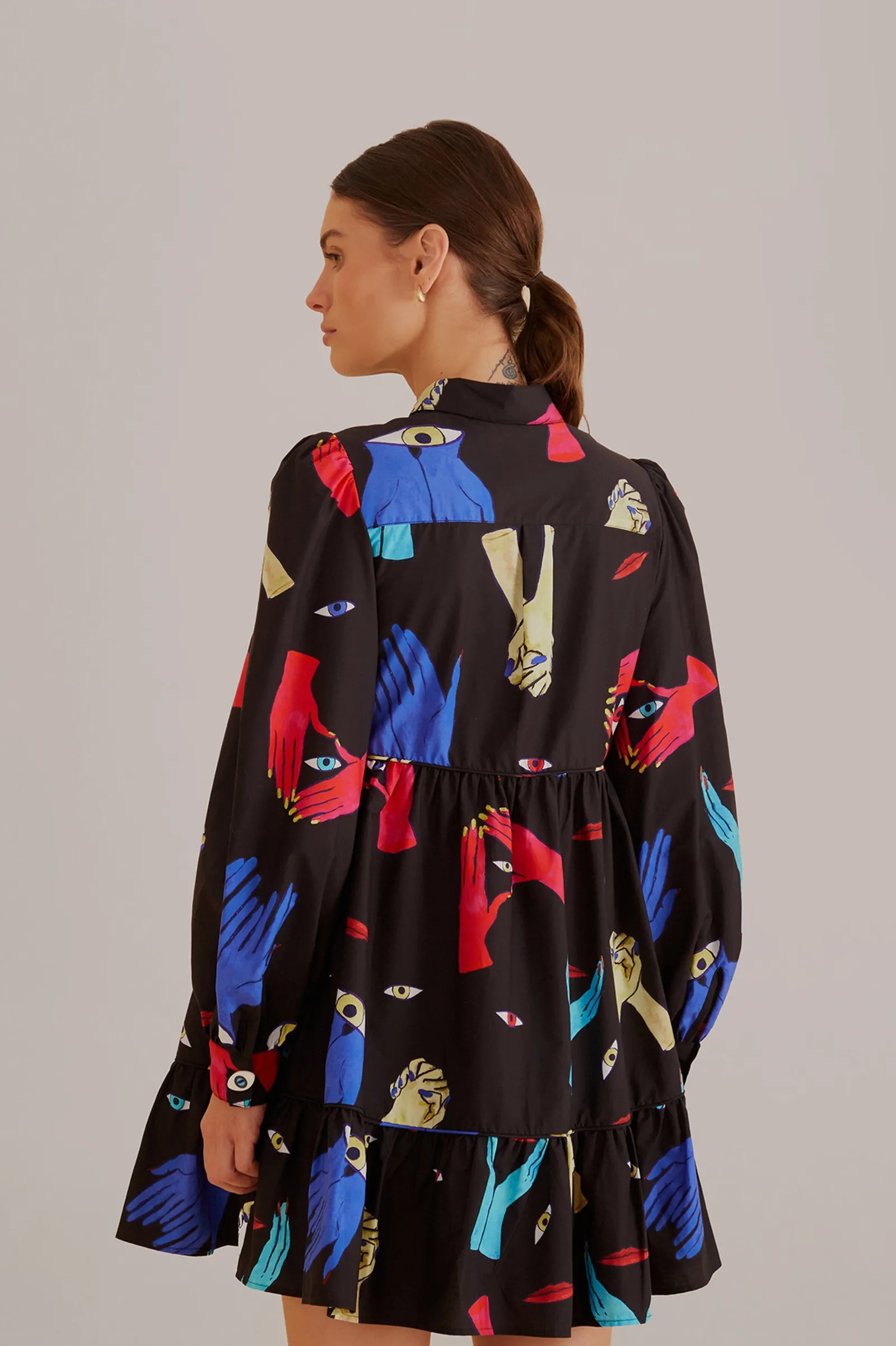  BLACK COLORFUL TOGETHER  LONG SLEEVE MINI DRESS