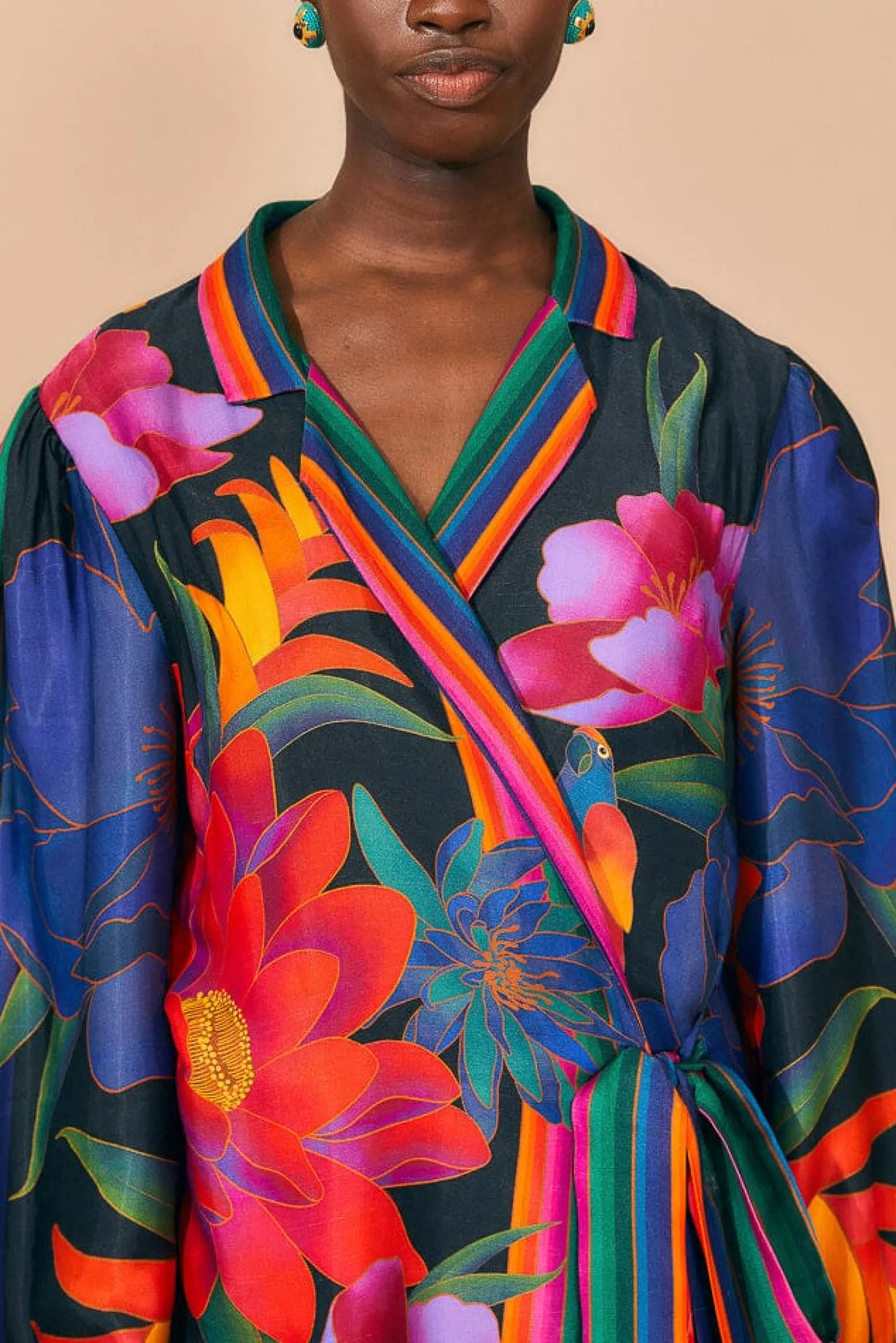 BLACK FLOWER SEASON SCARF MINI WRAP DRESS