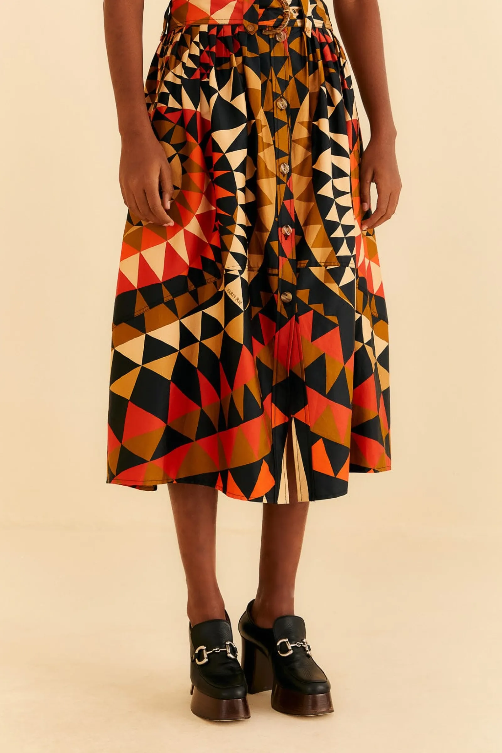 BLACK HEART DECO BUTTON DOWN MIDI SKIRT