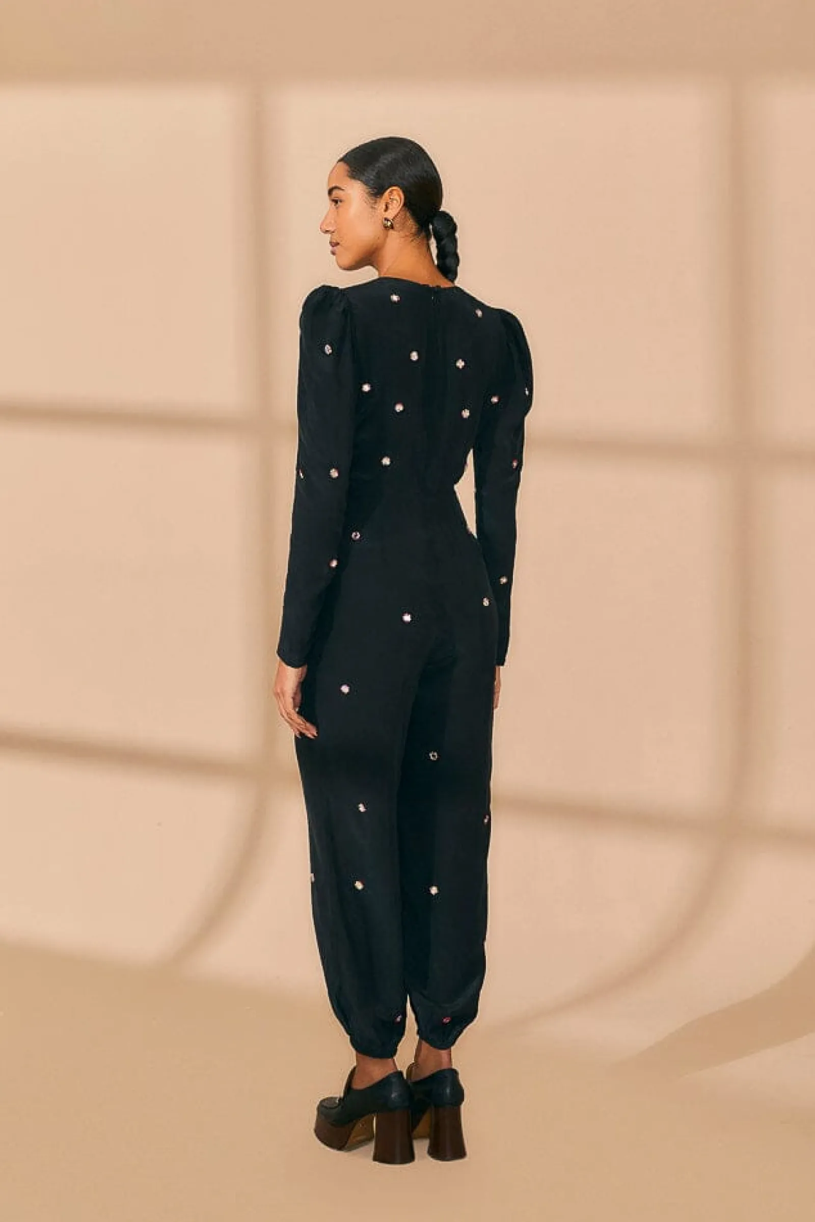 BLACK MIRROR EMBROIDERED JUMPSUIT