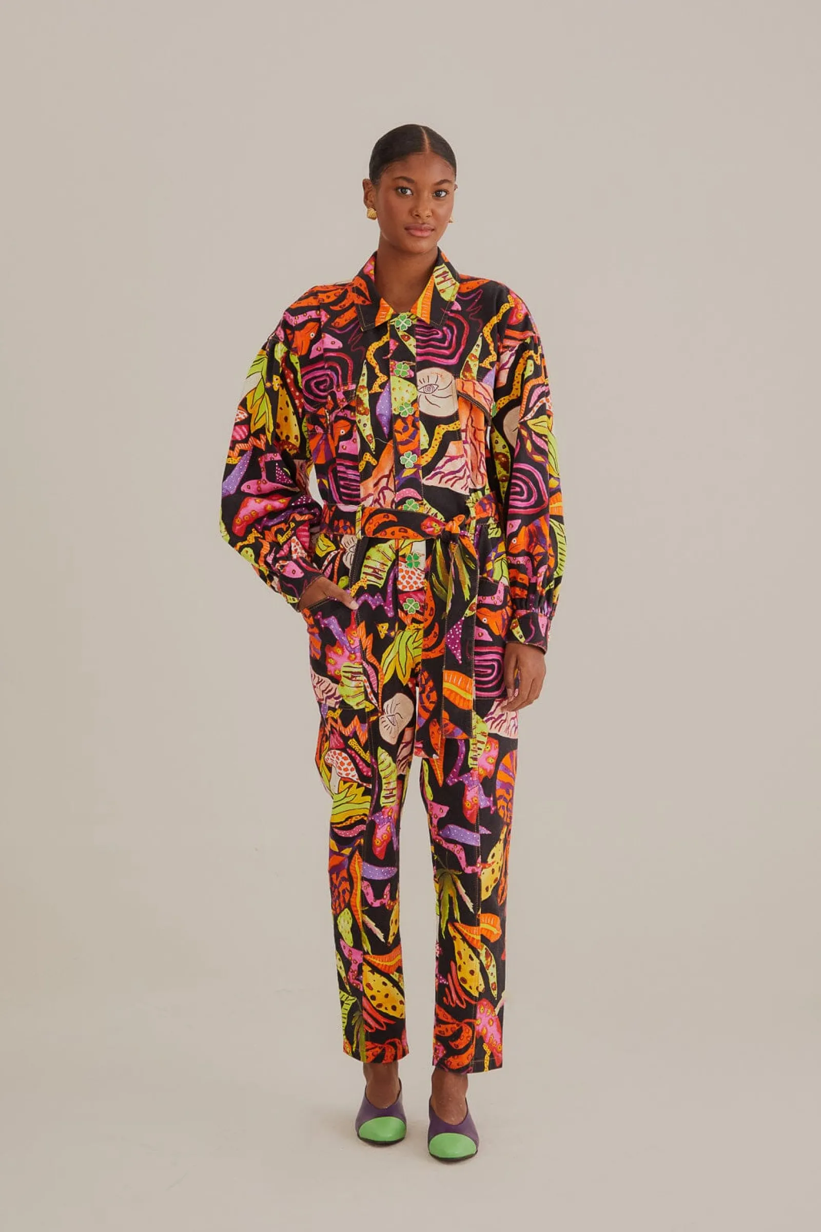 BLACK PSYCHEDELIC GARDEN JUMPSUIT