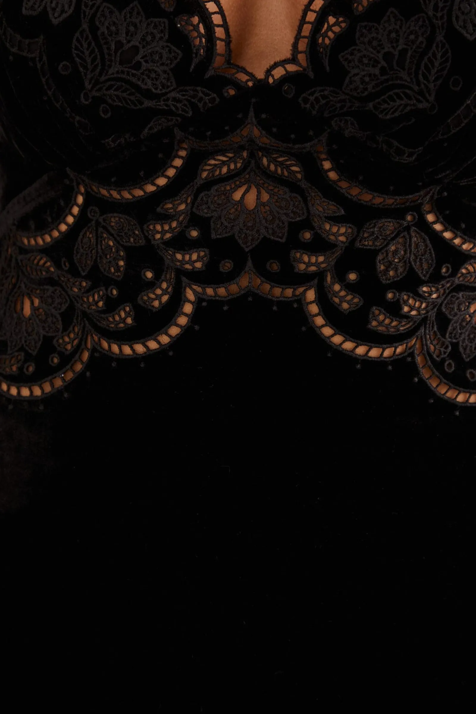 BLACK RICHELIEU VELVET SLIP DRESS