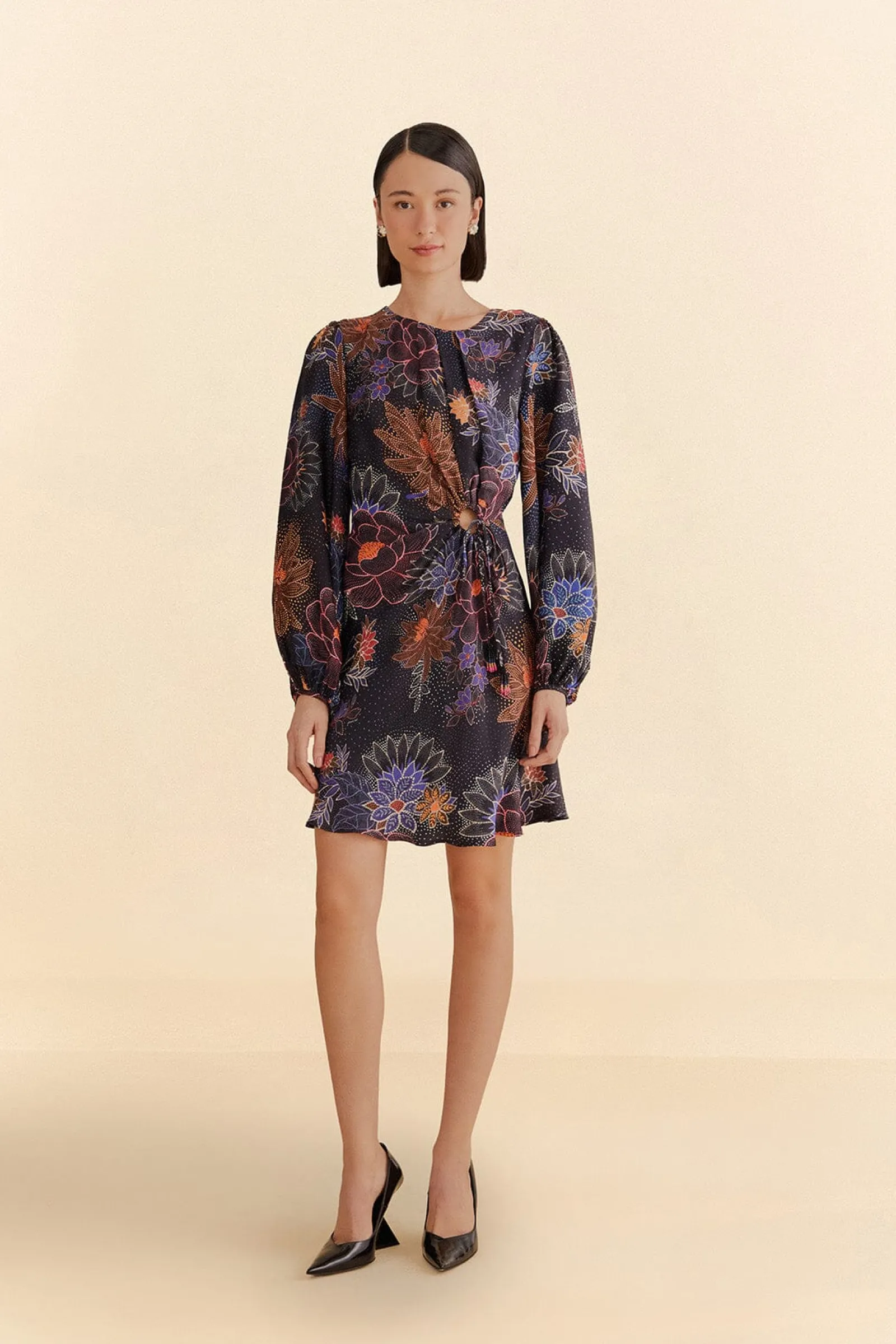 BLACK SPARKLE FLOWERS MINI DRESS