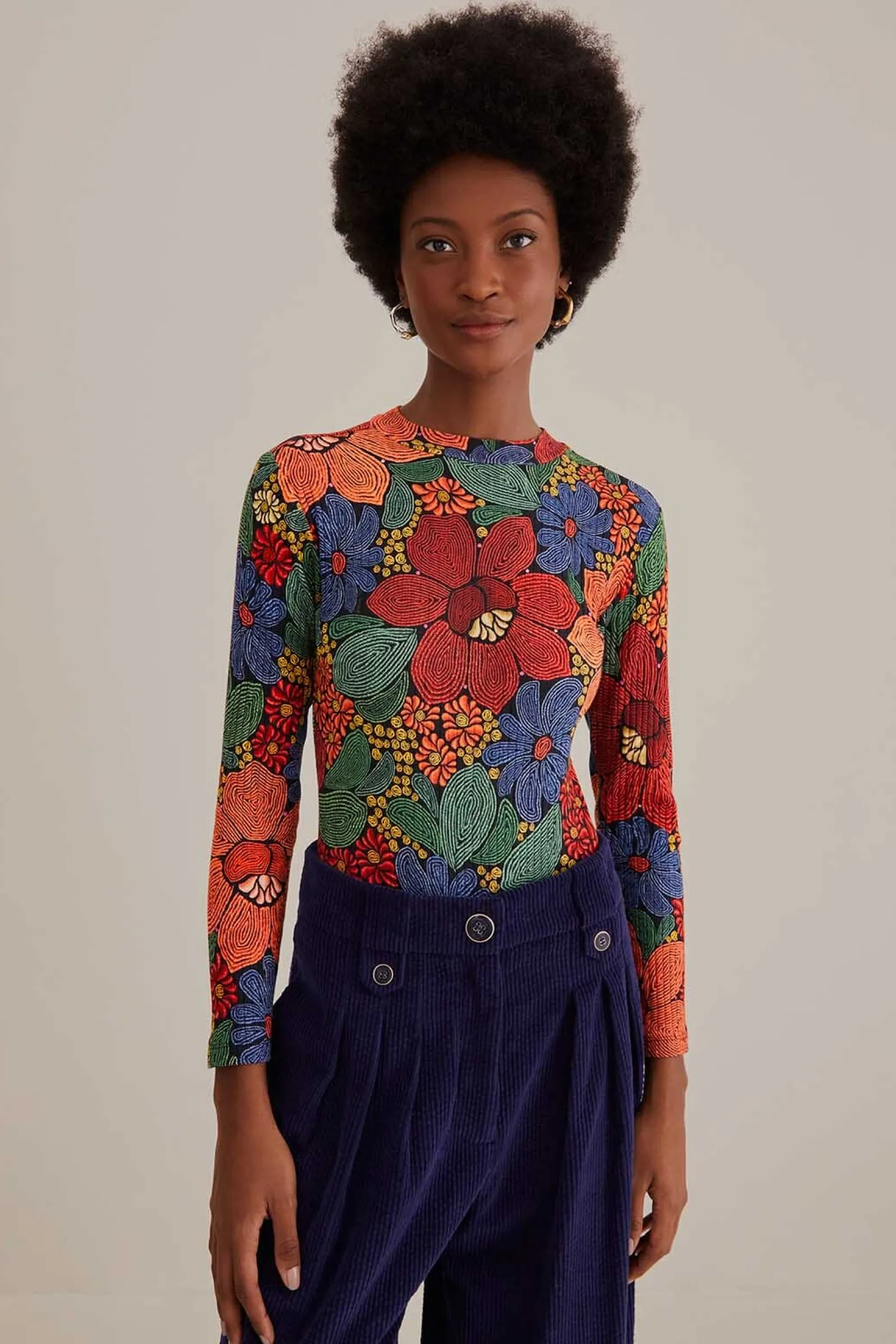  BLACK STITCHED FLOWERS ORGANIC COTTON BODYSUIT