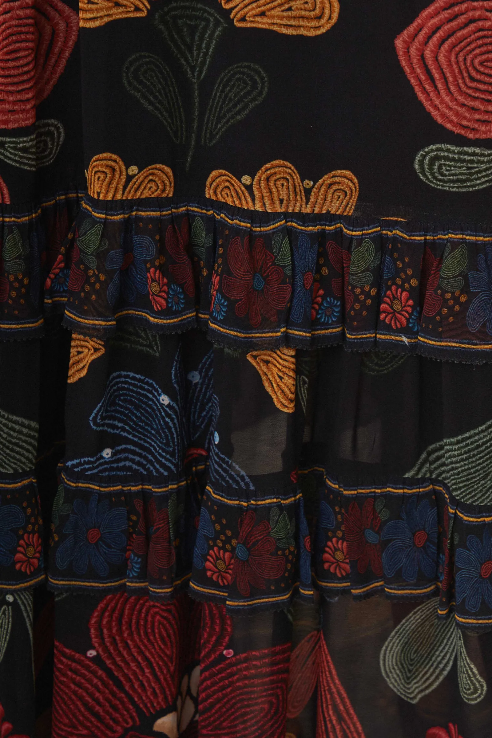 BLACK STITCHED GARDEN SHORT SLEEVE MAXI DRESS