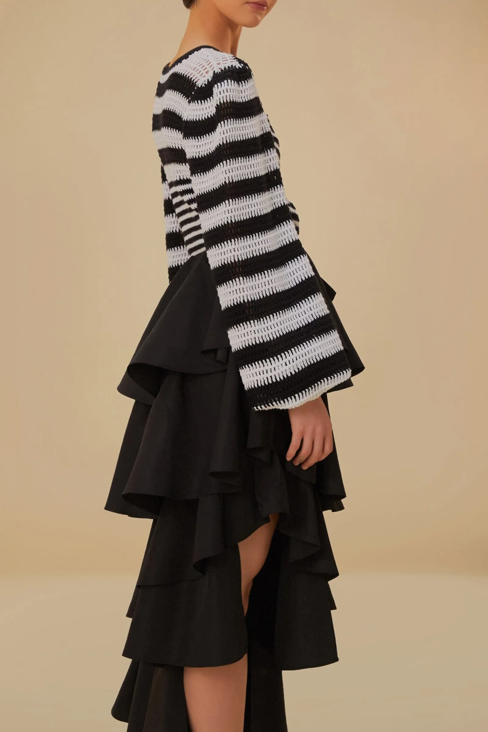 BLACK TIERED BOW DETAIL MAXI SKIRT