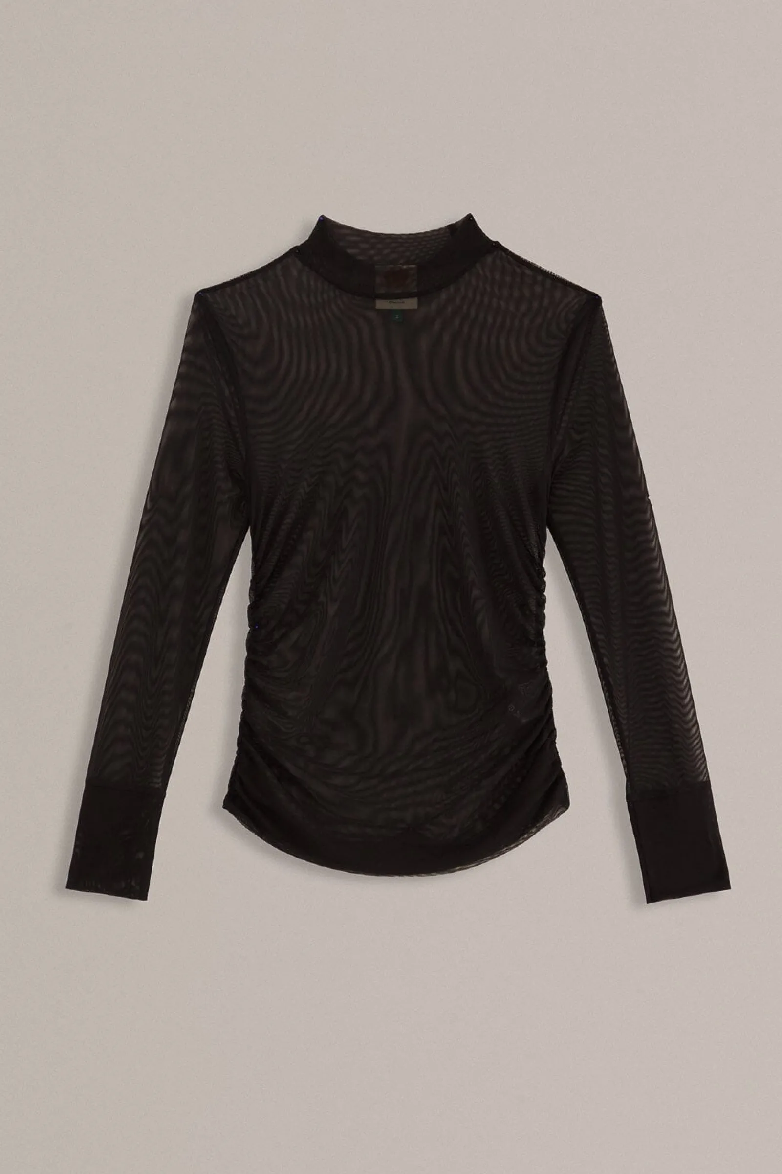 BLACK TULLE LONG SLEEVE BLOUSE