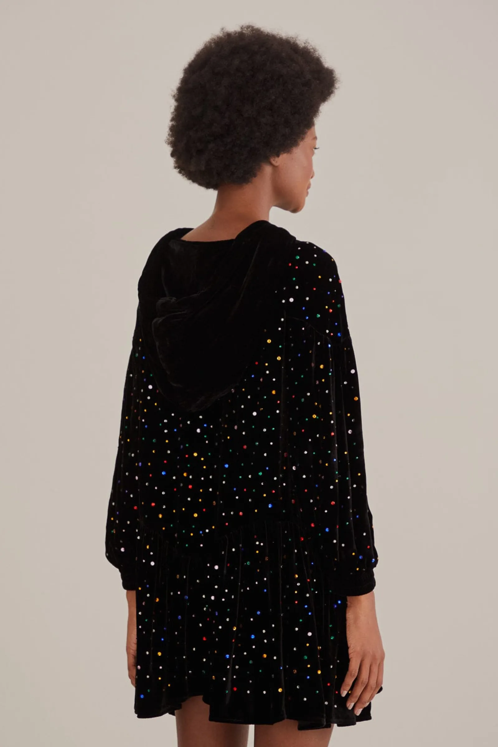 BLACK VELVET LONG SLEEVE MINI DRESS