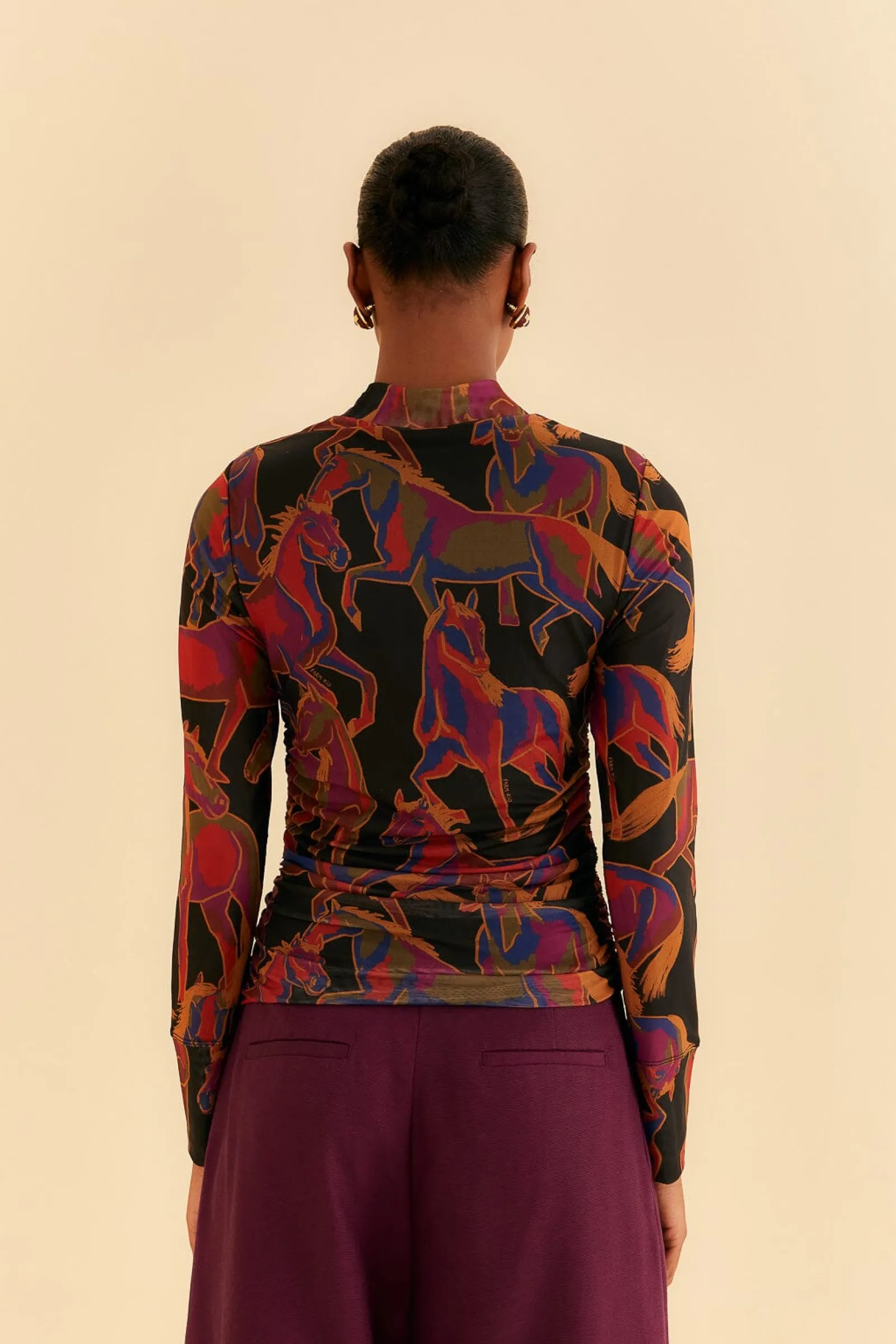 BLACK WILD HORSES TULLE BLOUSE