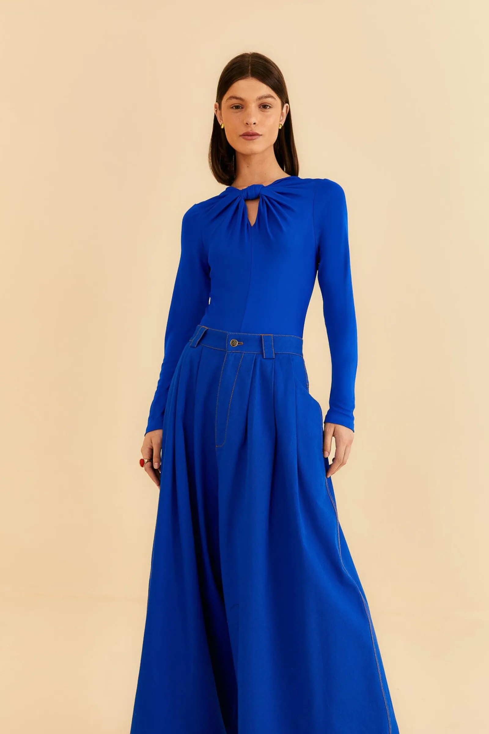 BLUE CANVAS MAXI PLEATED PANTS