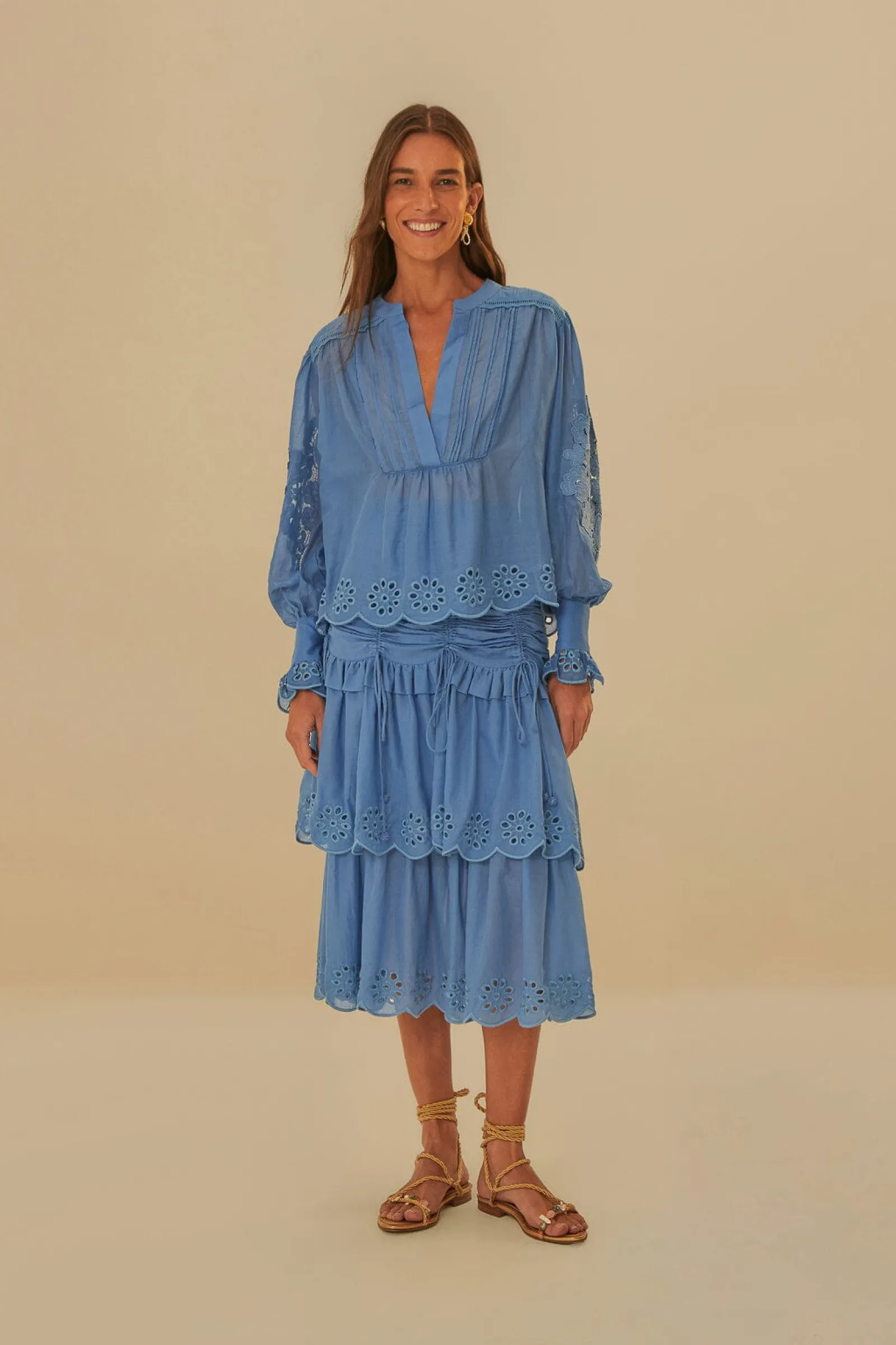 BLUE LONG SLEEVE ORGANIC COTTON BLOUSE