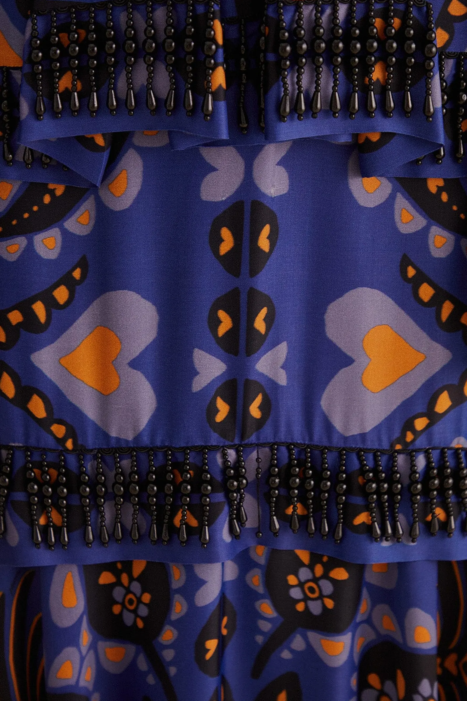 BLUE MARTINA SCARF BEADED MIDI SKIRT