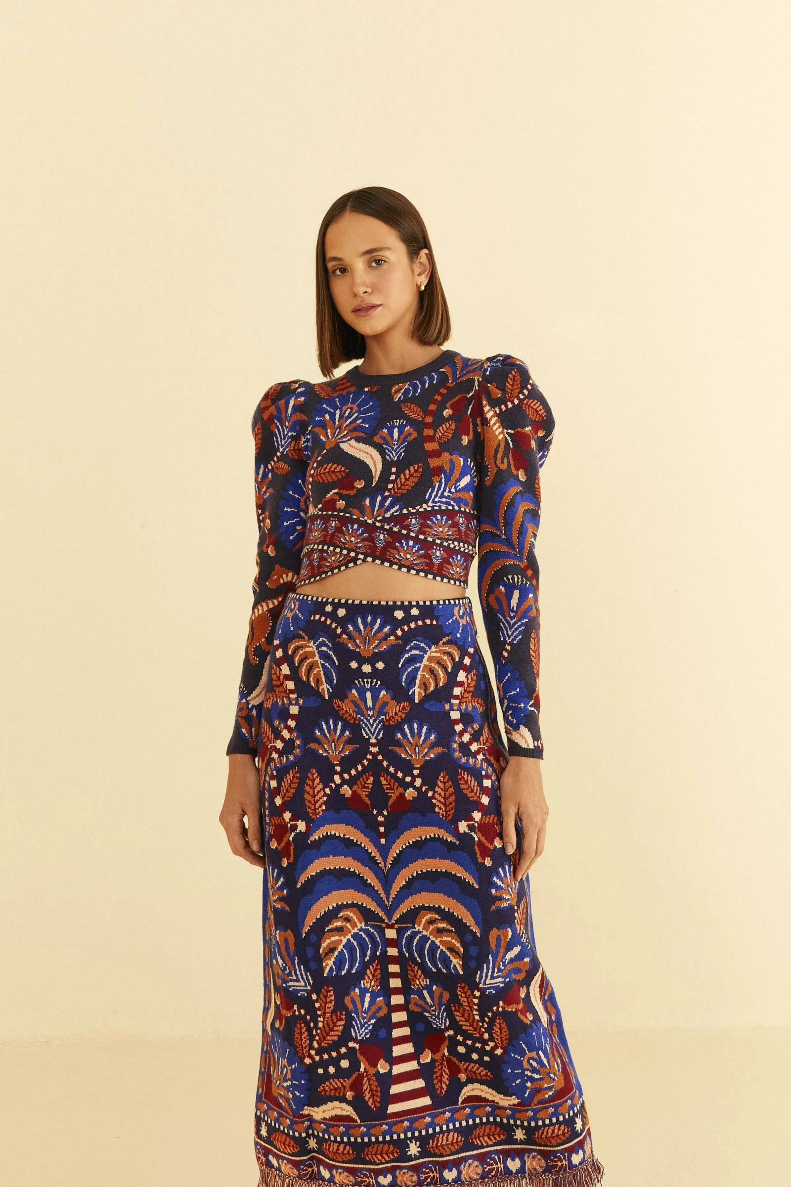 BLUE NATURE BEAUTY SCARF KNIT MIDI SKIRT