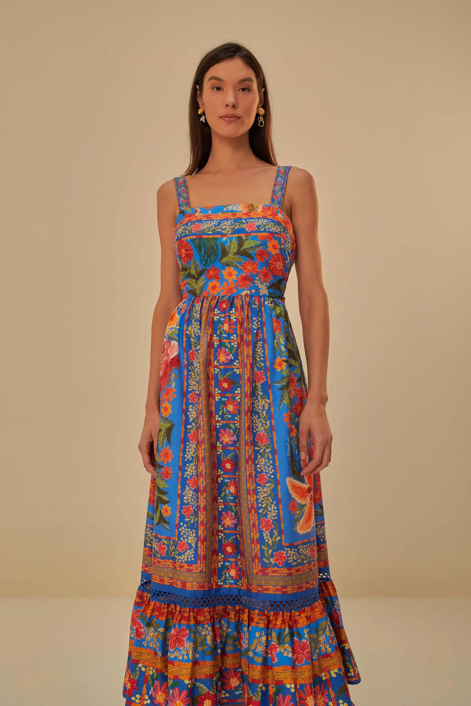  BLUE STITCHED GARDEN MAXI DRESS