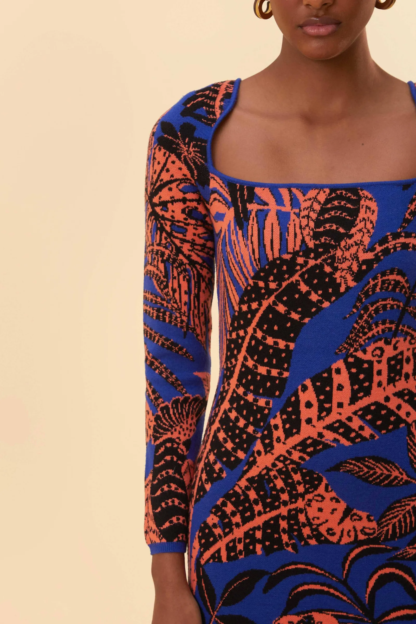 BLUE TROPICAL GOLD LONG SLEEVE DRESS