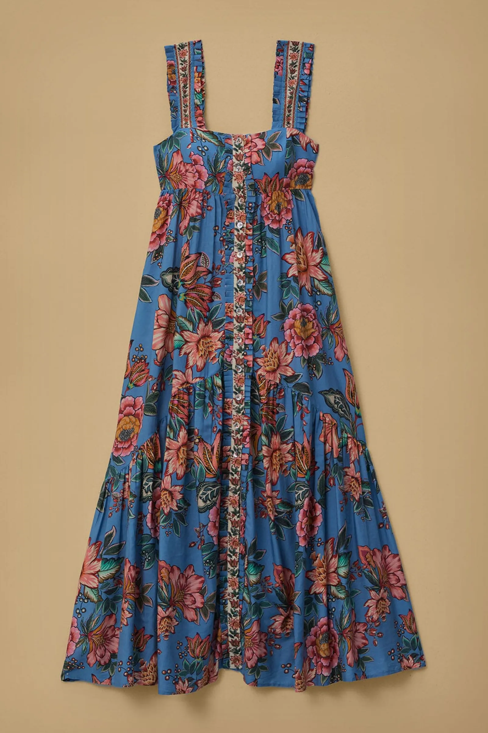 BLUE WONDERFUL BOUQUET SLEEVELESS MAXI DRESS