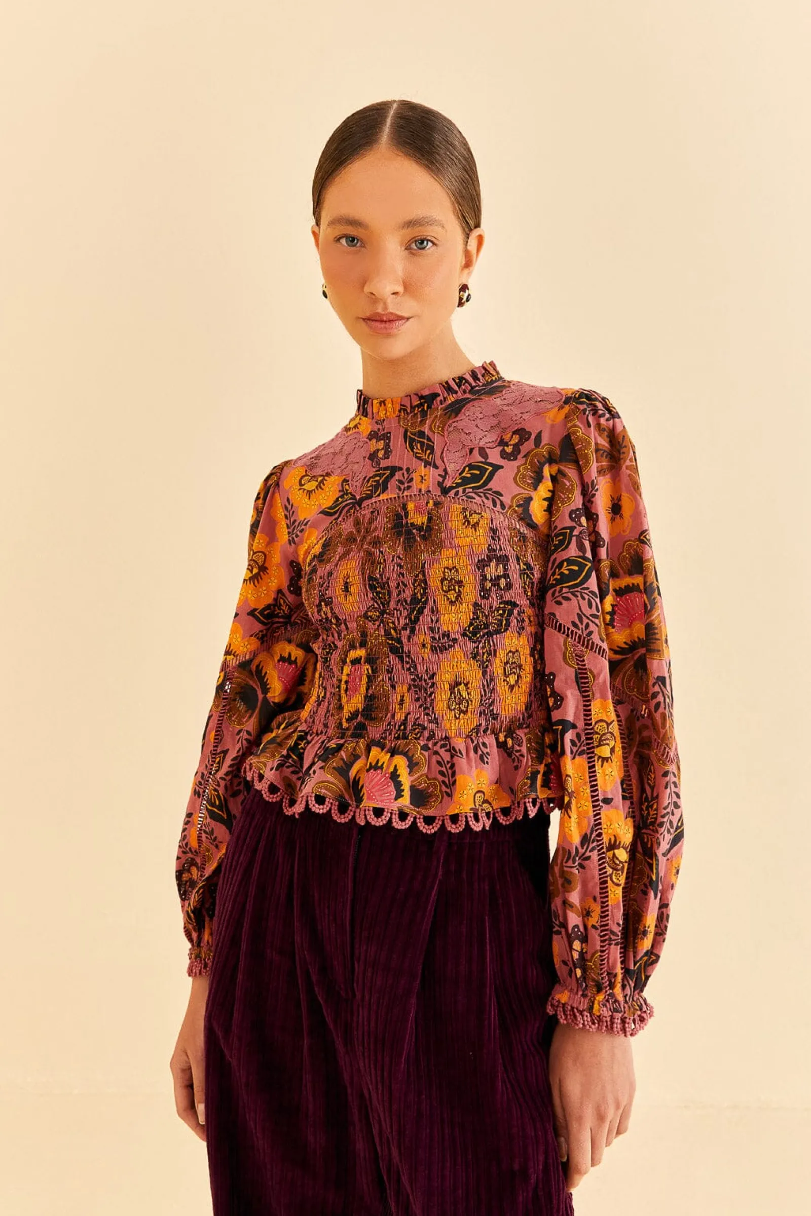  BLUSH GARDEN BLOOM SMOCKED BLOUSE