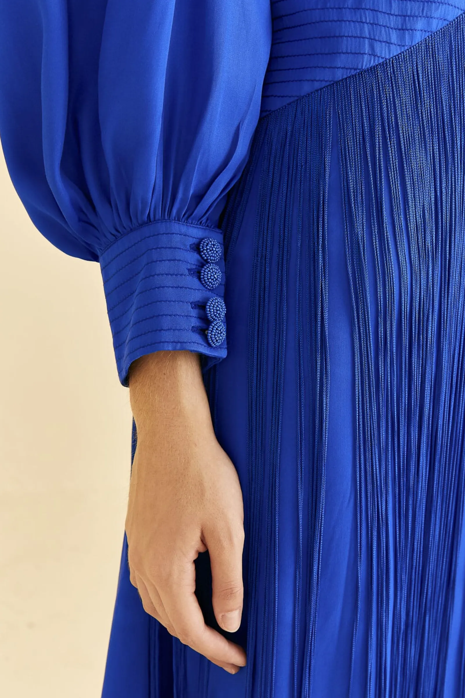 BRIGHT BLUE FRINGES MAXI DRESS