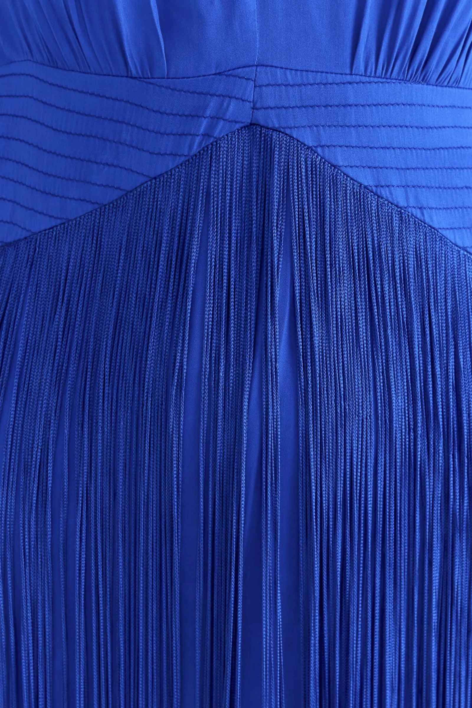 BRIGHT BLUE FRINGES MAXI DRESS