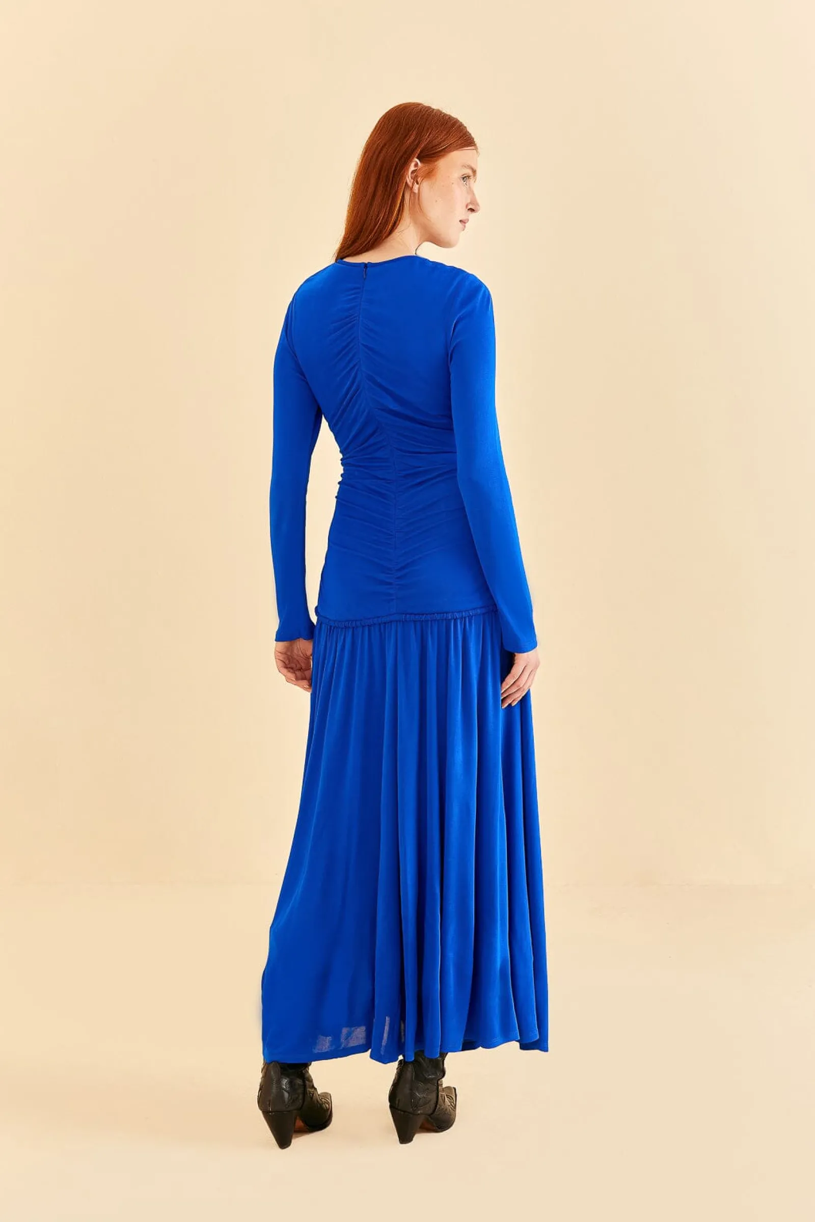 BRIGHT BLUE LONG SLEEVE MIDI DRESS