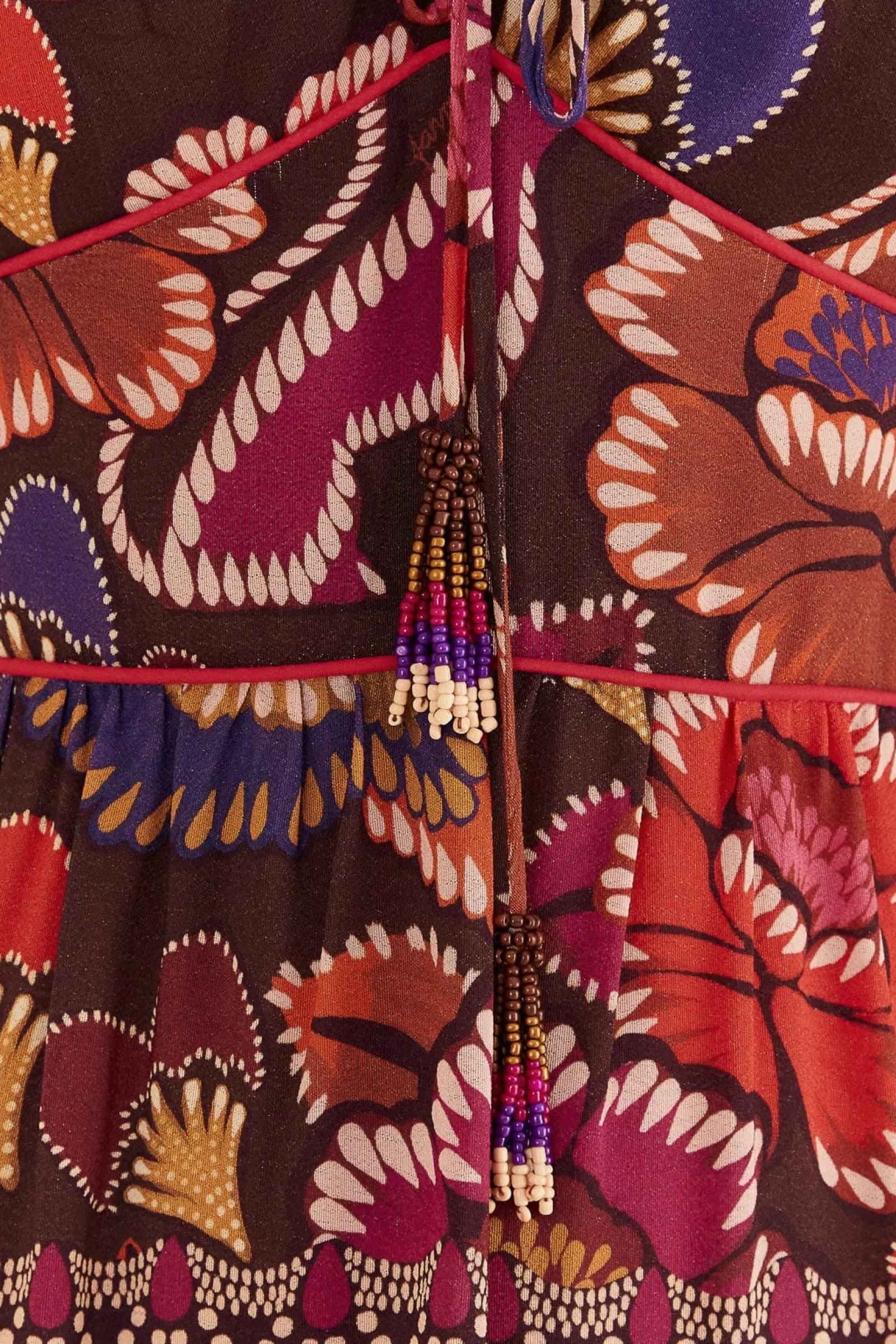 BROWN BRIGHT FLORA SHORT SLEEVE MIDI DRESS