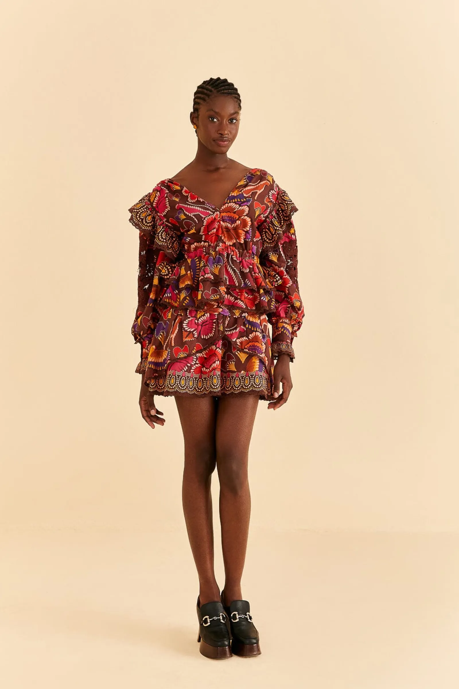  BROWN BRIGHT FLORA MINI SKIRT