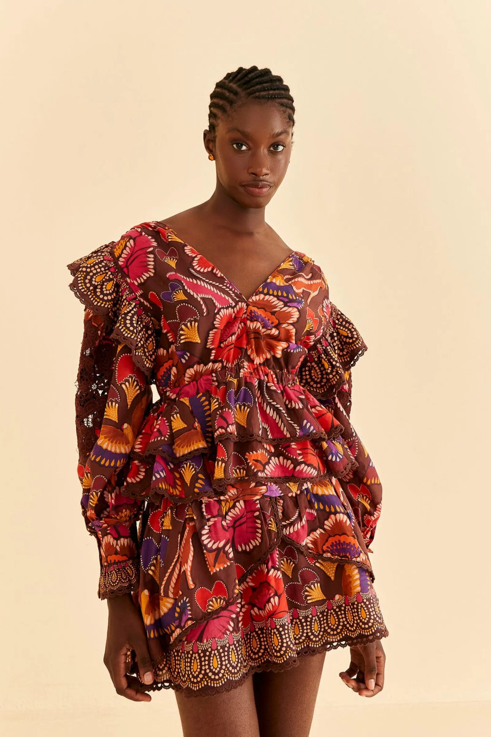 BROWN BRIGHT FLORA MINI SKIRT