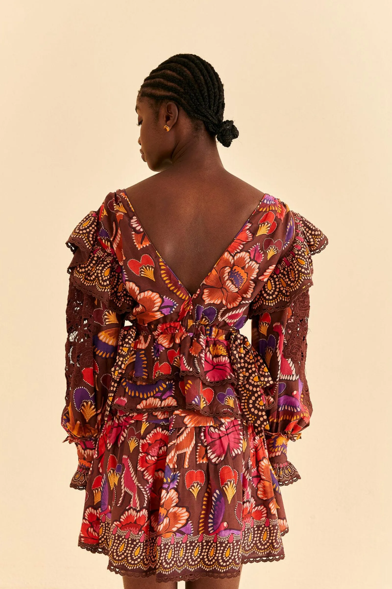 BROWN BRIGHT FLORA MINI SKIRT