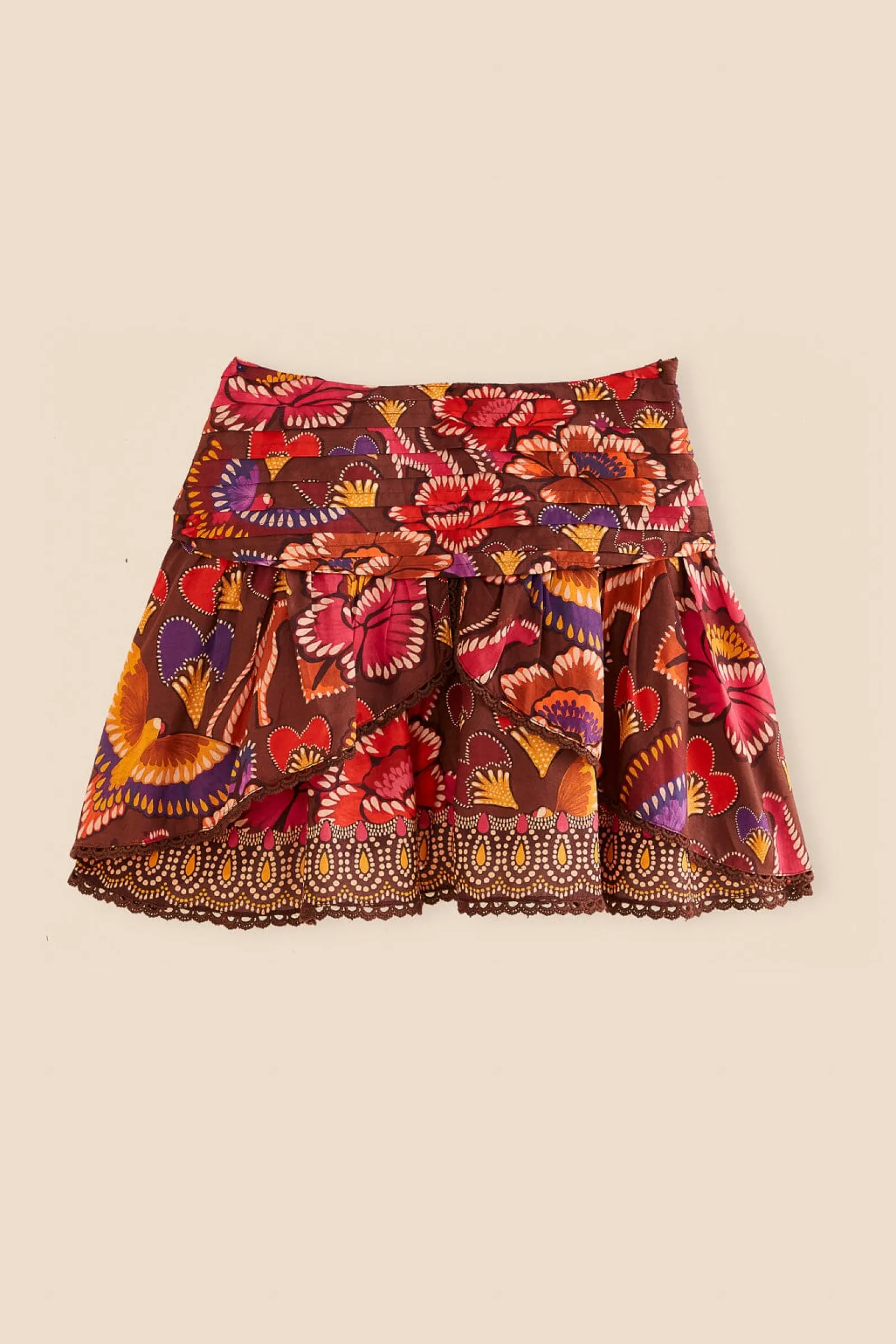 BROWN BRIGHT FLORA MINI SKIRT
