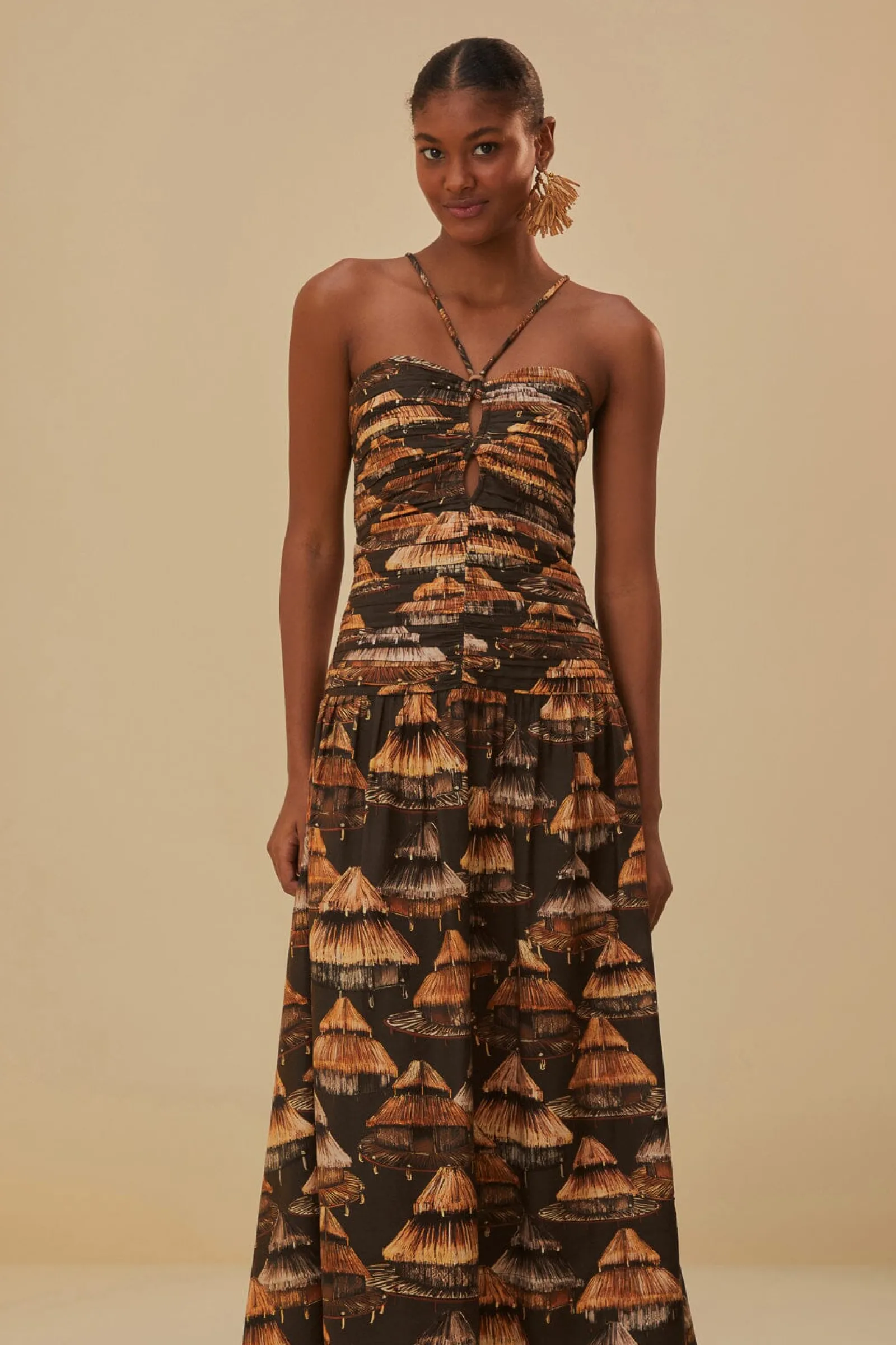 BROWN SHUHU MAXI DRESS SLEEVELESS