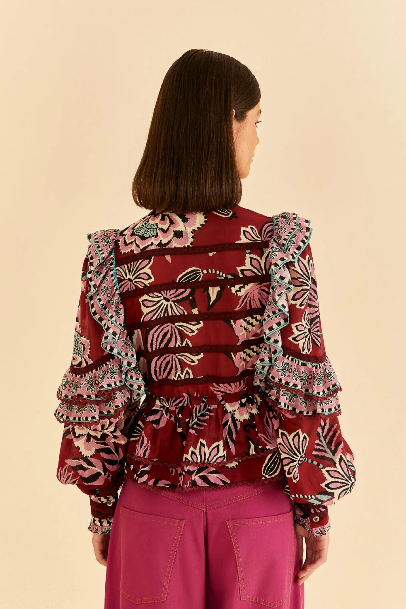 BURGUNDY PINEAPPLE INSPIRATION RUFFLE BLOUSE