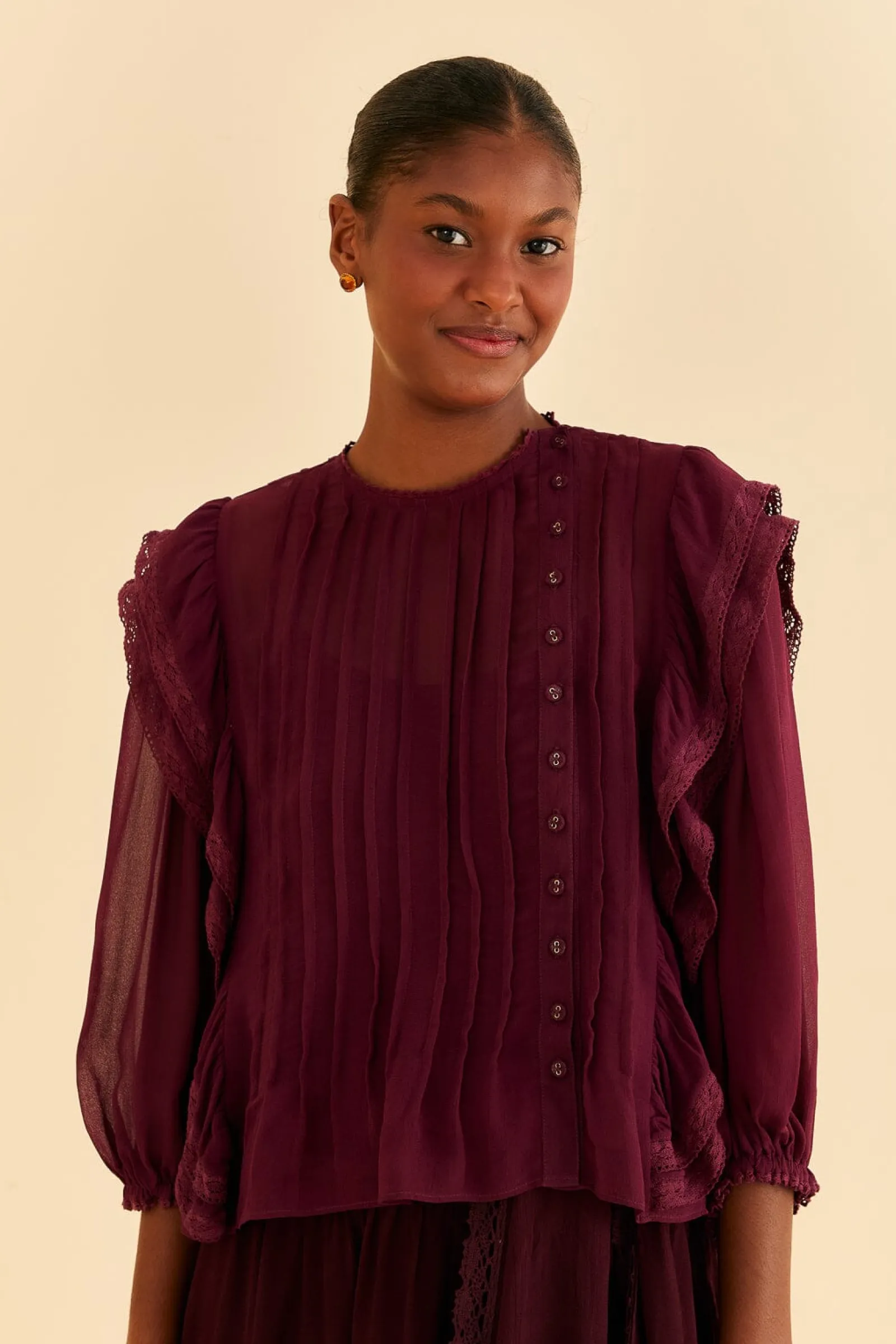  BURGUNDY RUFFLE BLOUSE