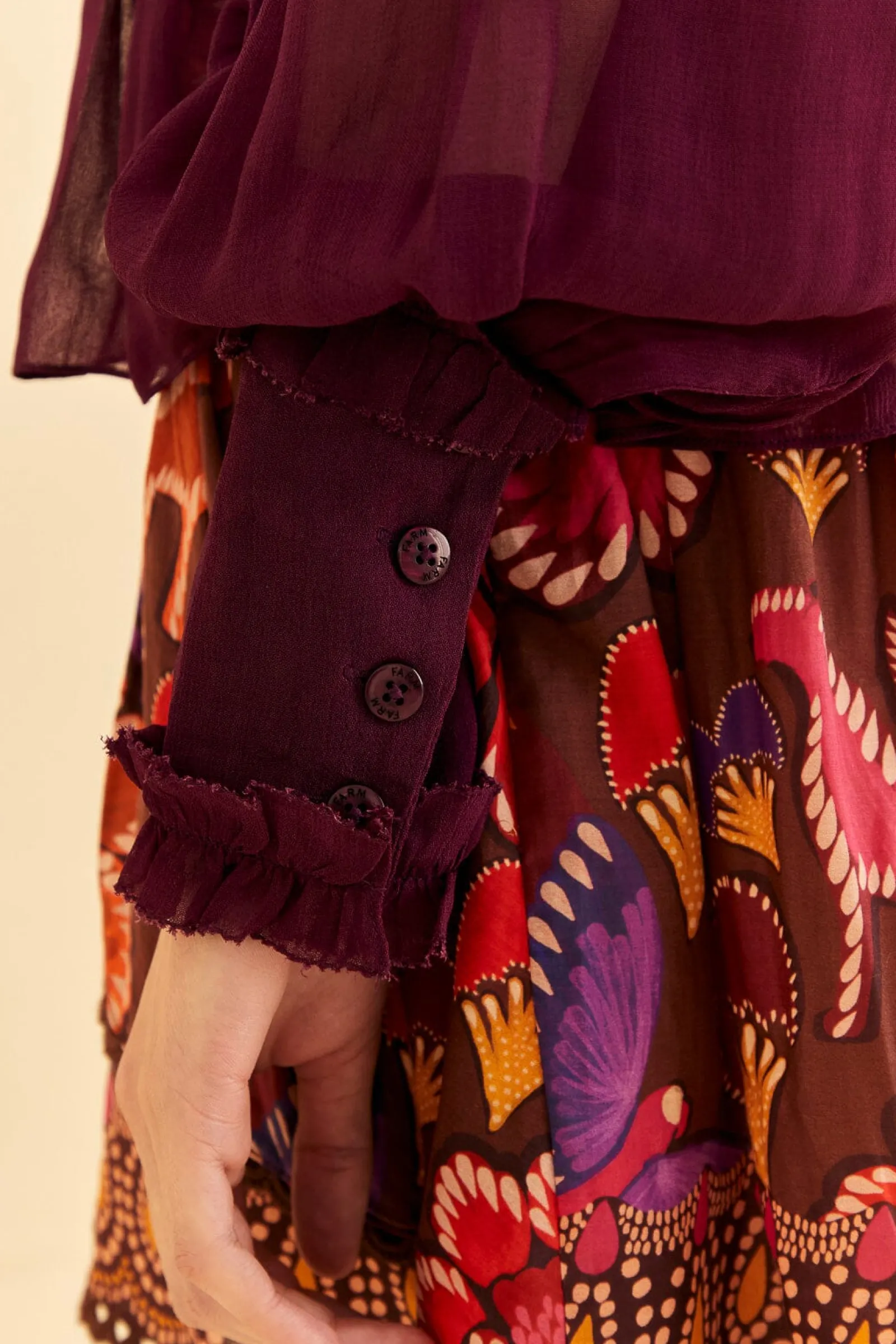 BURGUNDY RUFFLE HIGH NECK BLOUSE