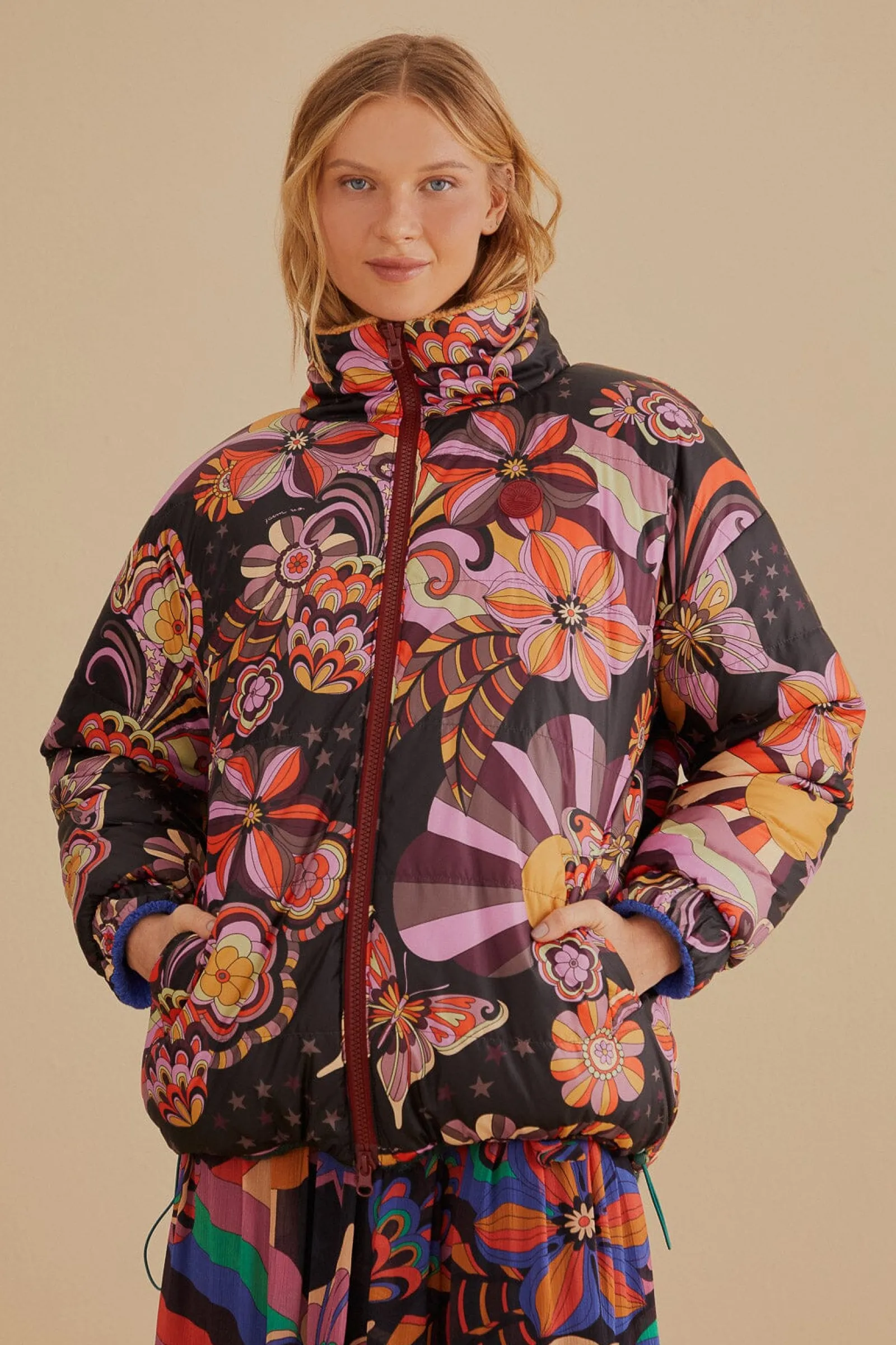 COLORFUL STRIPES KNIT REVERSIBLE PUFFER JACKET