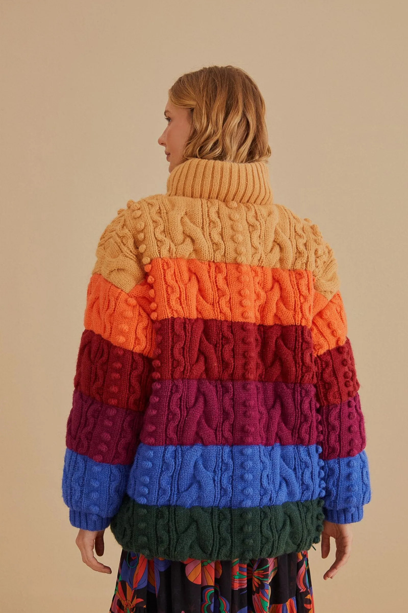 COLORFUL STRIPES KNIT REVERSIBLE PUFFER JACKET