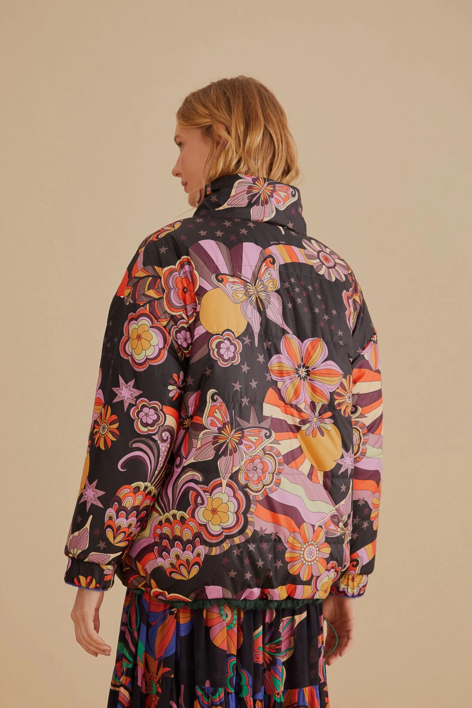 COLORFUL STRIPES KNIT REVERSIBLE PUFFER JACKET