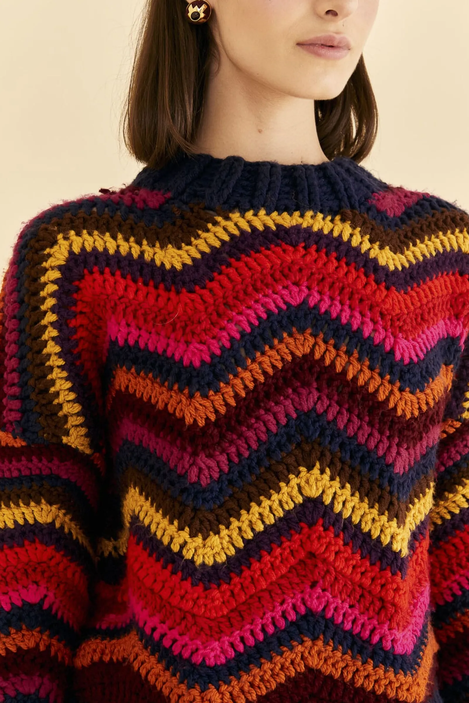  COLORFUL WAVES CROCHET HIGH NECK SWEATER