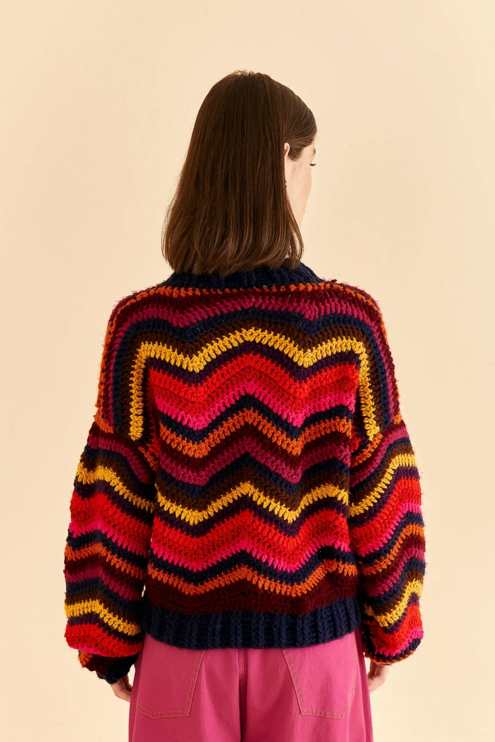  COLORFUL WAVES CROCHET HIGH NECK SWEATER