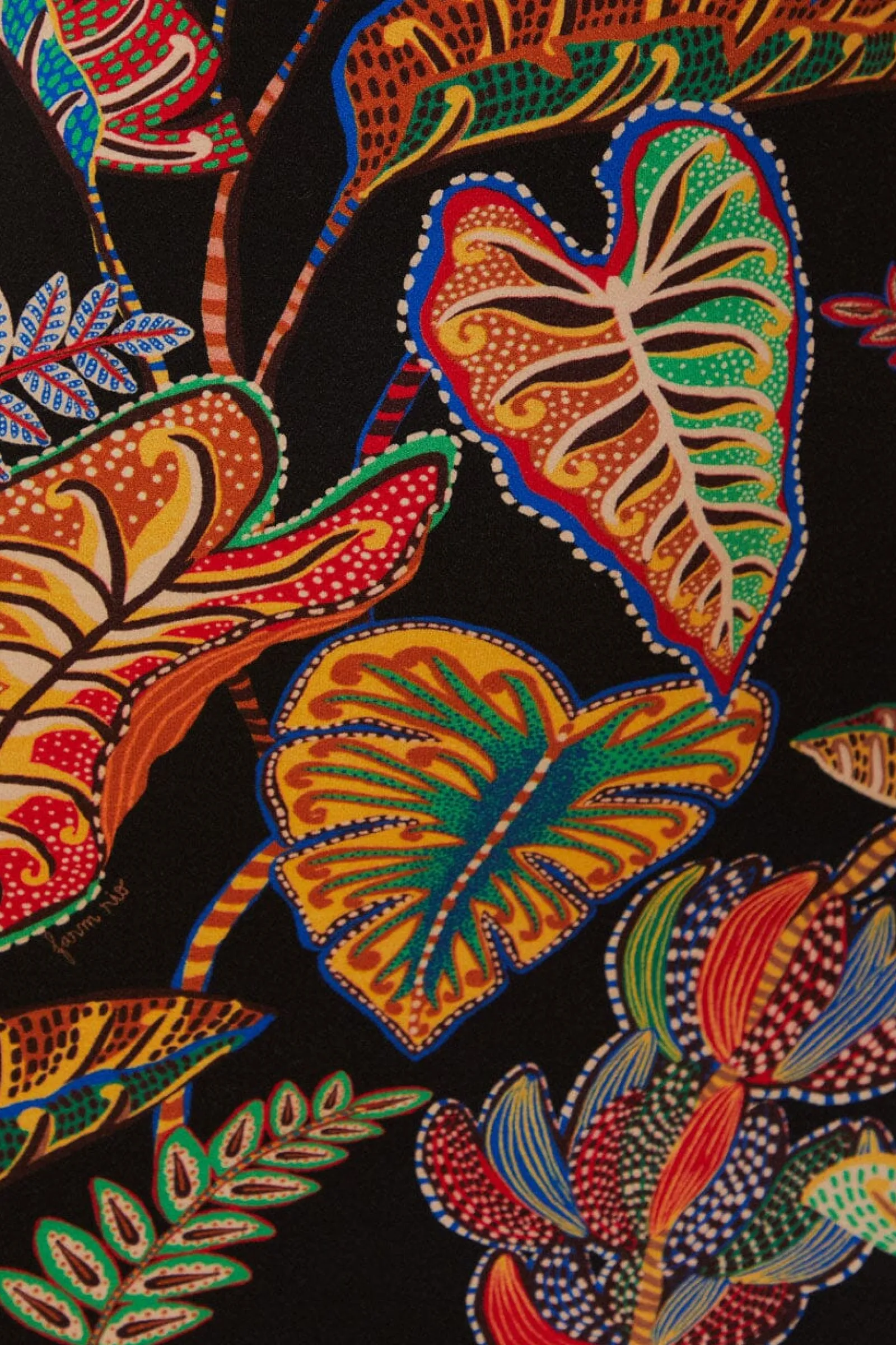 COOL FOLIAGE BLACK JERSEY MIDI DRESS