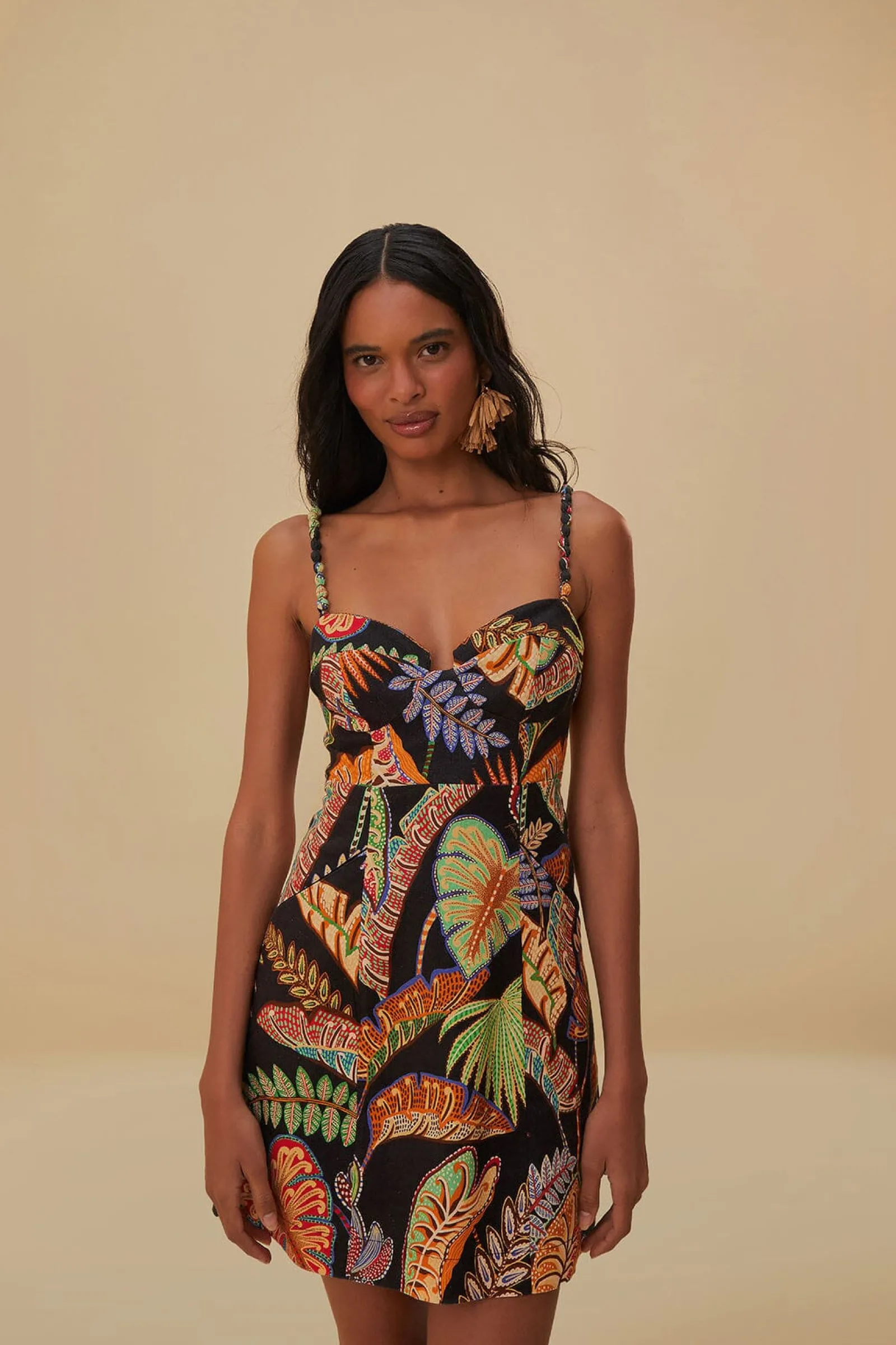  COOL FOLIAGE BLACK MINI DRESS