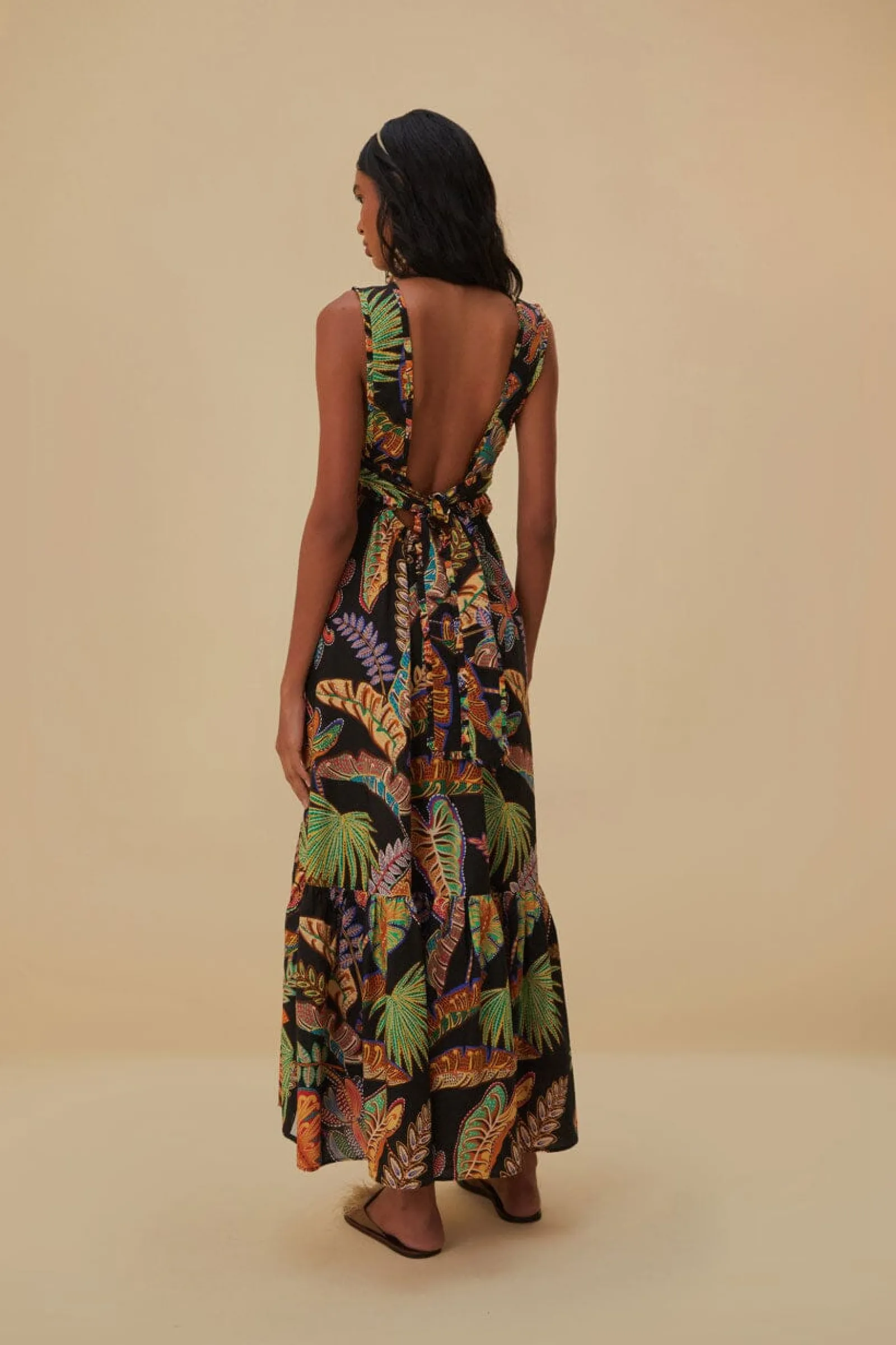 COOL FOLIAGE BLACK SLEEVELESS MAXI DRESS