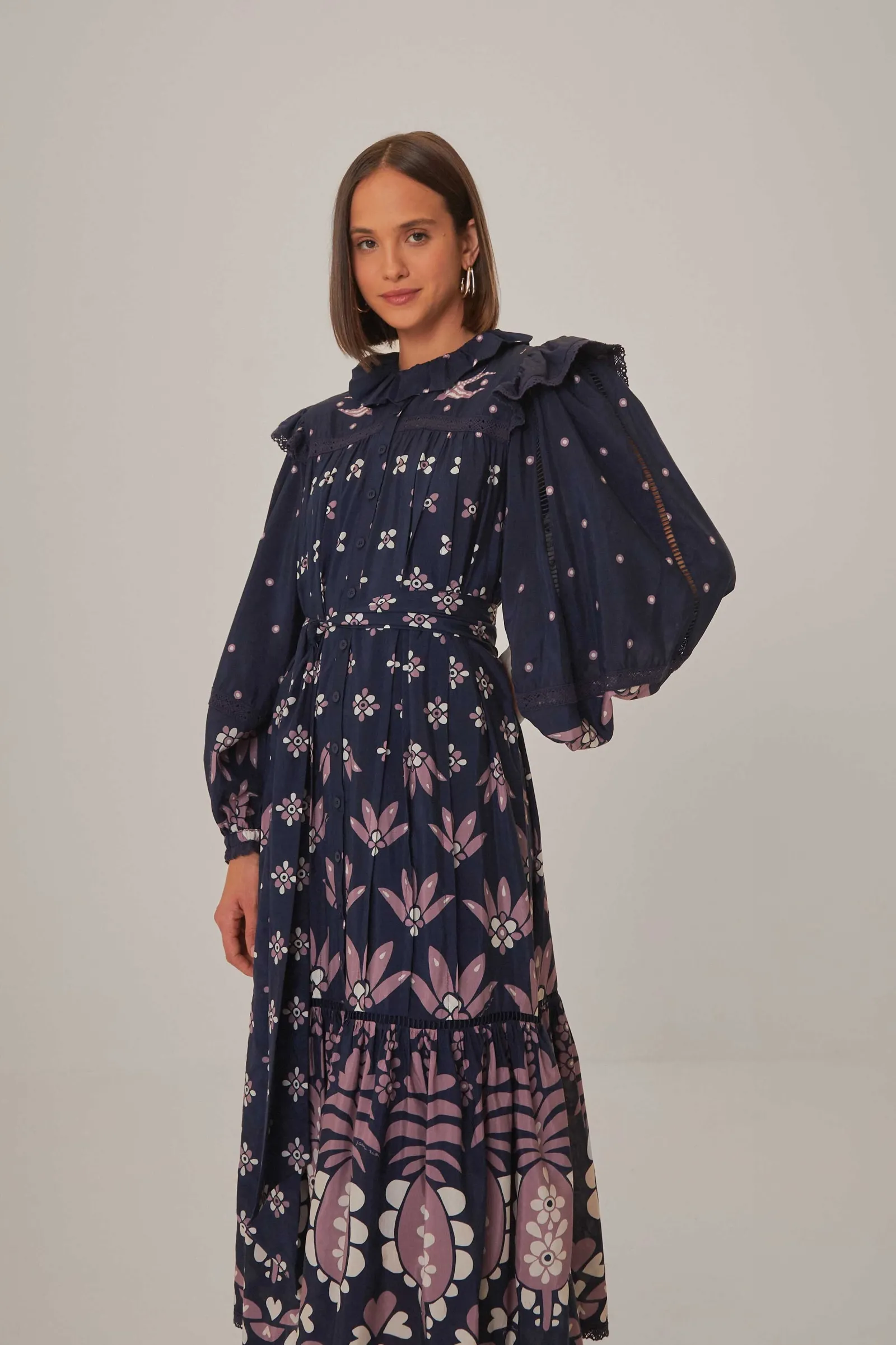  DARK BLUE AINIKA MARTINA LONG SLEEVE MIDI DRESS