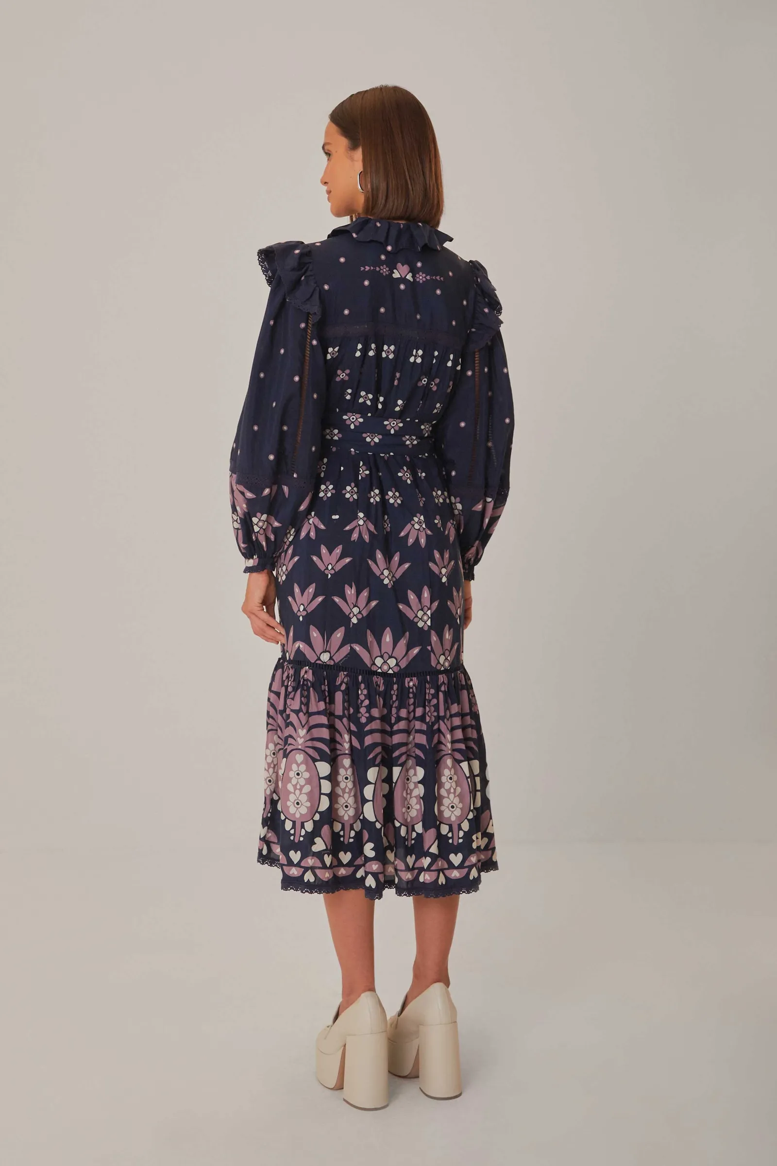 DARK BLUE AINIKA MARTINA LONG SLEEVE MIDI DRESS